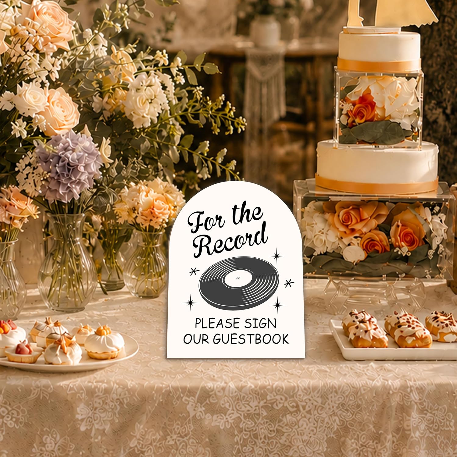 Record Guest Book Sign, Arch Wooden Table Sign With Stand, 8x10 In image 4