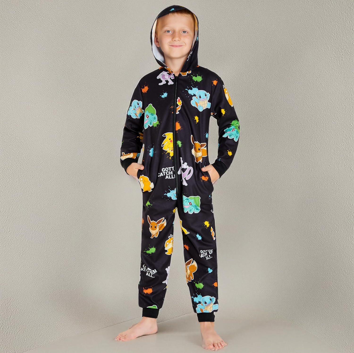 Pokemon Kids Fleece Hooded Jumpsuit, One-Piece Pajamas with Pockets, Pikachu Sleepwear, Lounge Wear, Gifts for Boys and Girls - Image 6