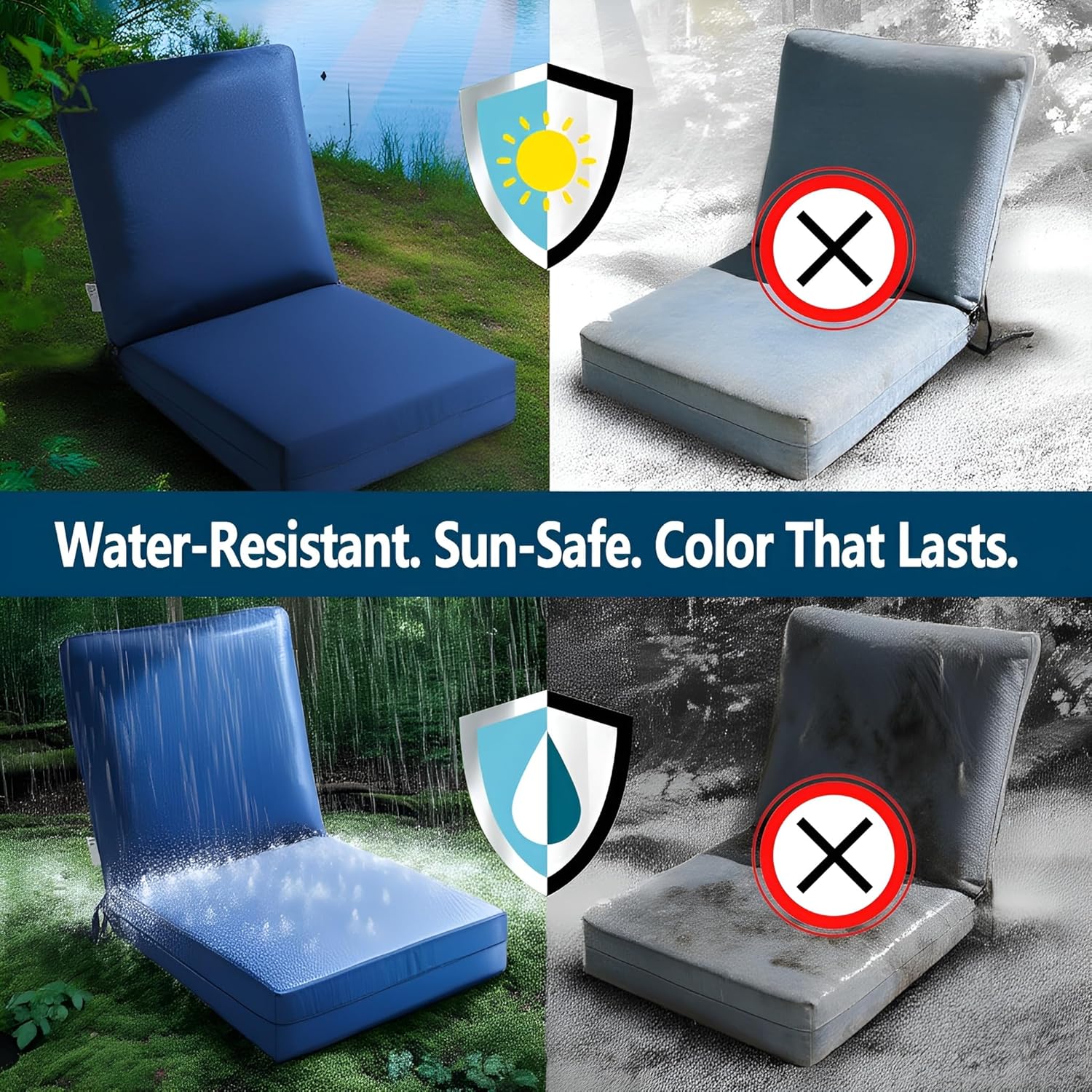 Melissa Luxury Outdoor Patio Chair Cushions, 22x22x5 Inch Deep Seat Bottom & Back Cushions, Waterproof and Fade Resistant, for Patio Chairs, Couch, Sofa & Backyard Furniture,Navy