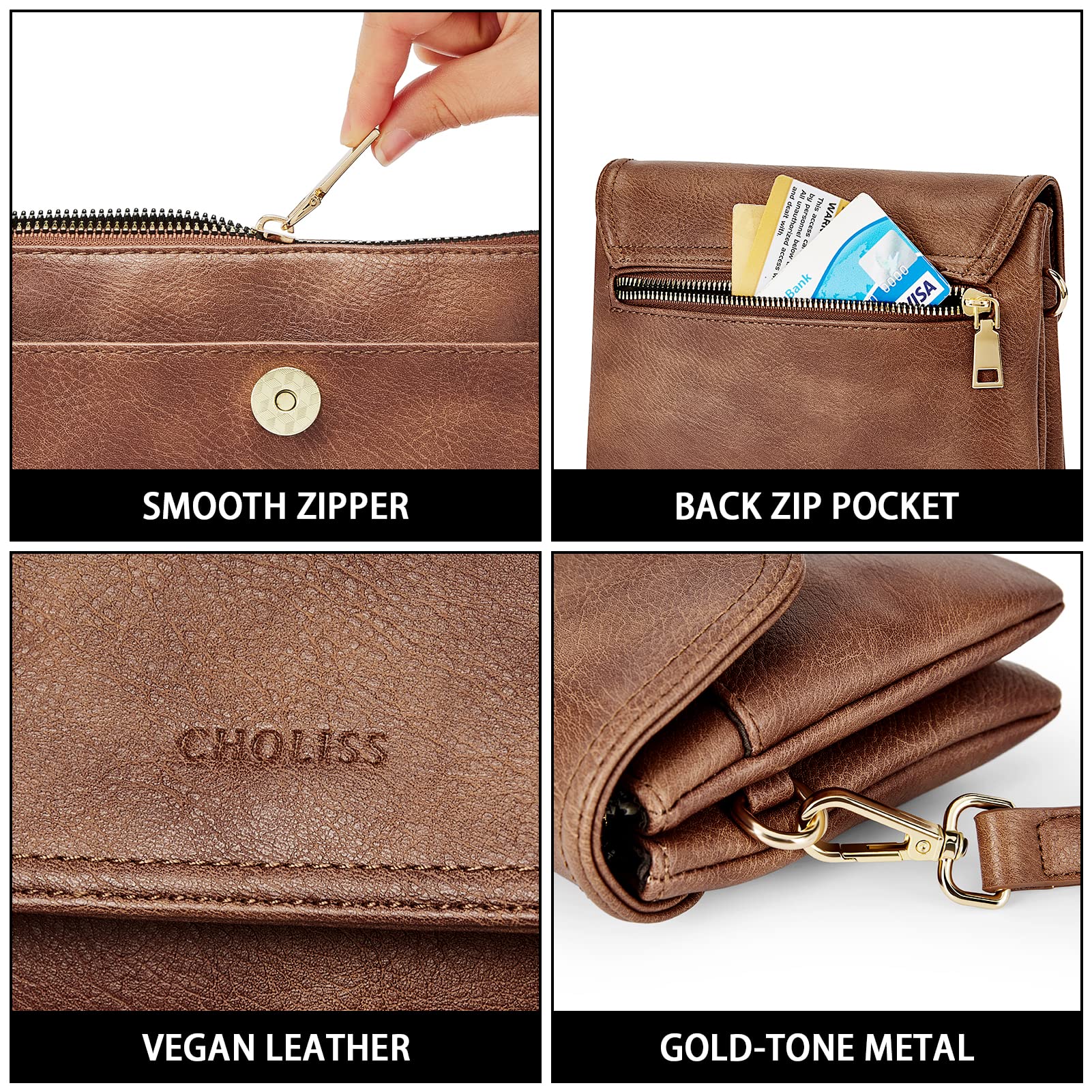 CHOLISS Pequeños bolsos cruzados para mujer, bolso de cuero para teléfono celular, mini bolso de viaje con correa ajustable