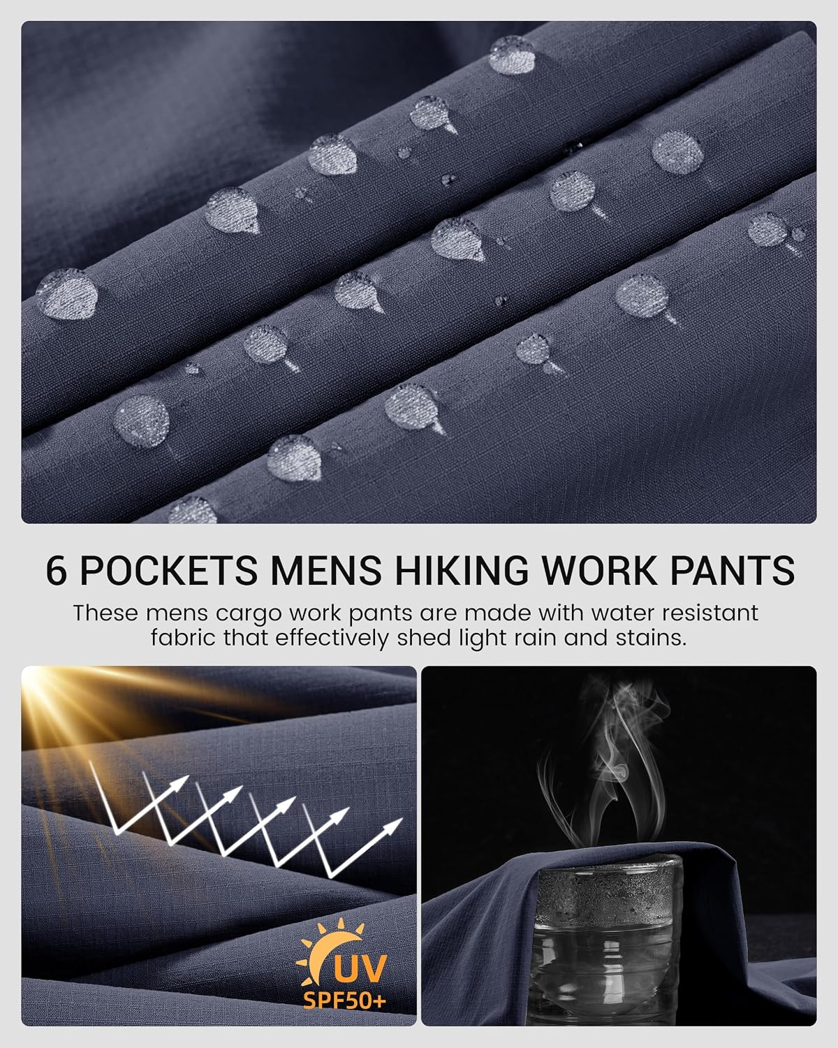 CNBQDD Mens Hiking Pants Quick Dry Water Resistant Lightweight Nylon Cargo Pants Breathable Work Travel Pants with 6 Pockets