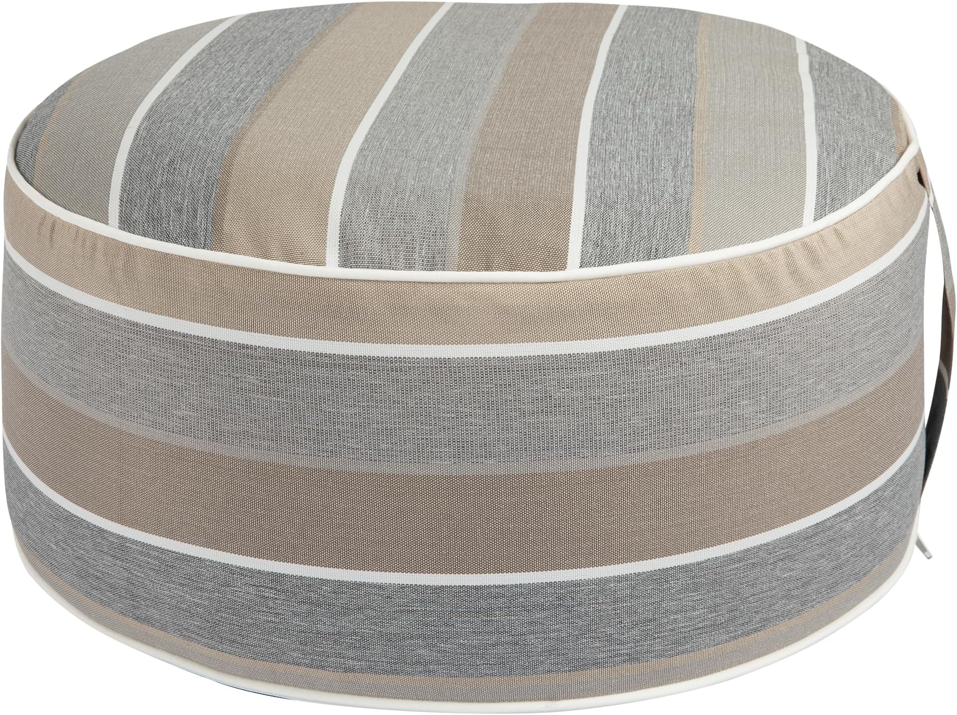 Inflatable Outdoor Ottoman,20"x9" Portable Patio Pouf,Water Resistant,Fade-Resistant,Round Blow Up Footrest Stools for Home Garden Camping Travel(Gray Stripe)