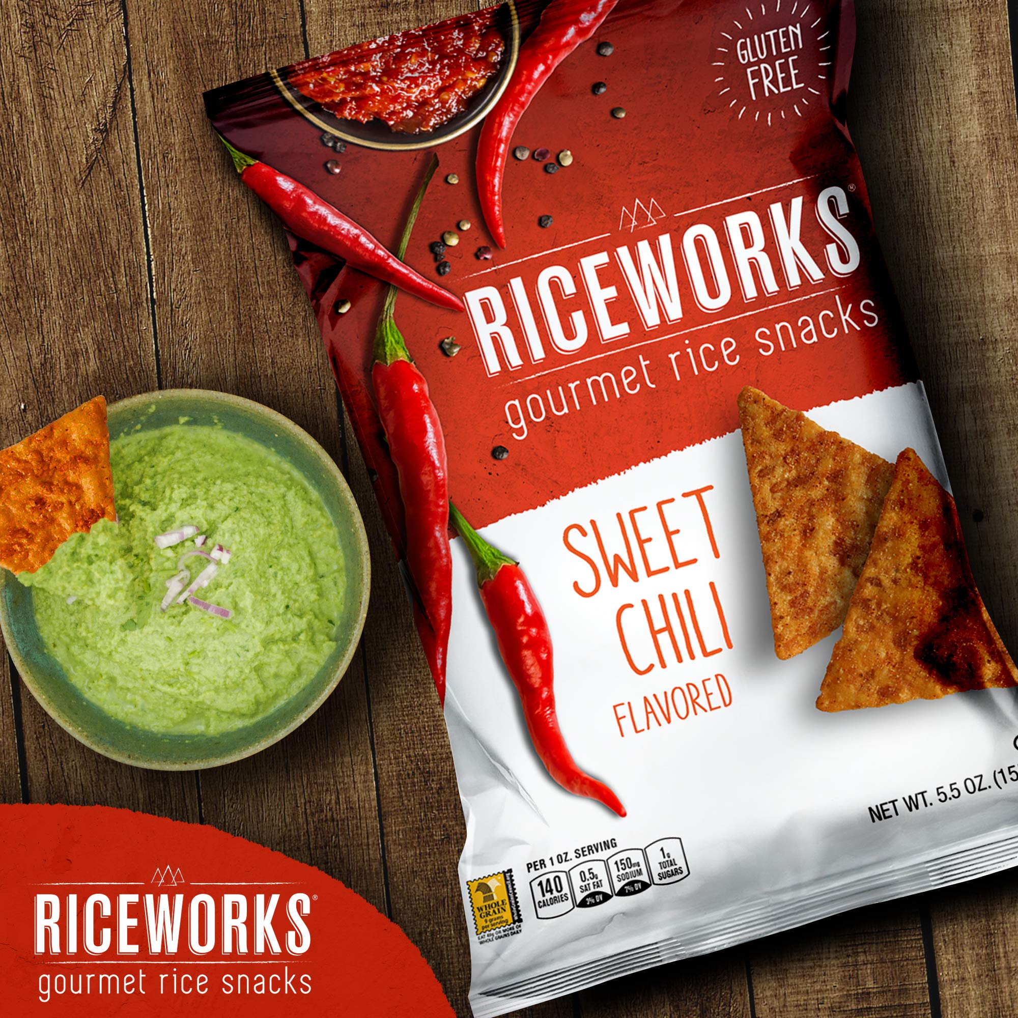 Riceworks, Krakersy bezglutenowe - krakersy ryżowe dla smakoszy - słodkie chilli, 156 g, opakowanie 6 szt