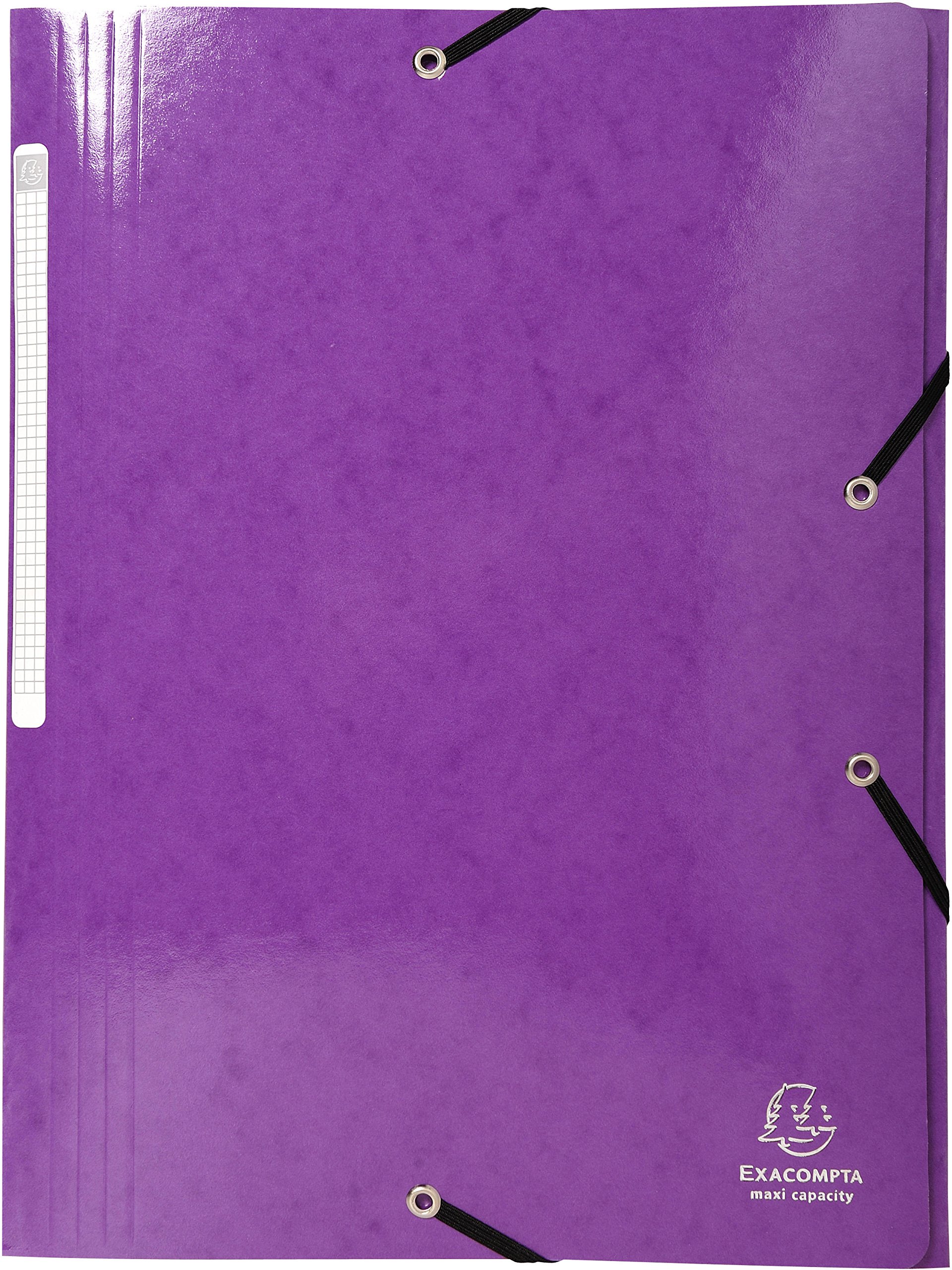 Exacompta - 55826E - Caja de 25 subcarpetas elásticas Iderama - Capacidad Maxi 3 bolsillos con tapeta - en cartulina plastificada brillante 425 g/m2 - tamaño 24 x 32 cm para formato A4 - color violeta