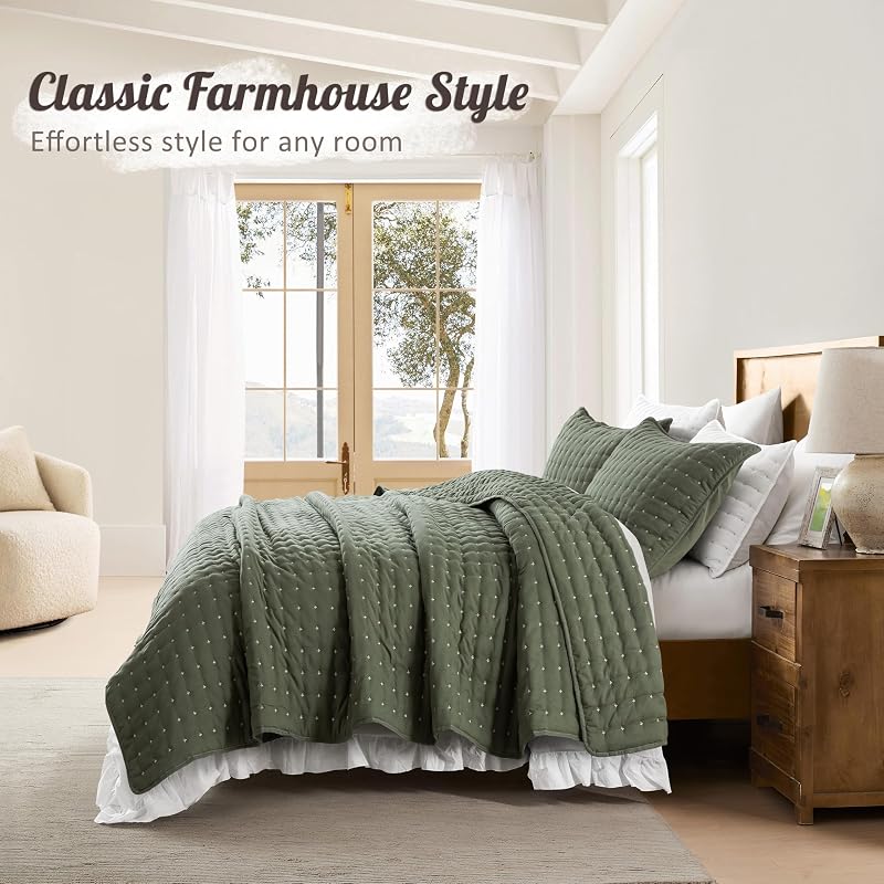 WDCOZY Cloud Soft Quilt Set, King Size, Moss Green, 3 Pieces 104x90 inches image 6