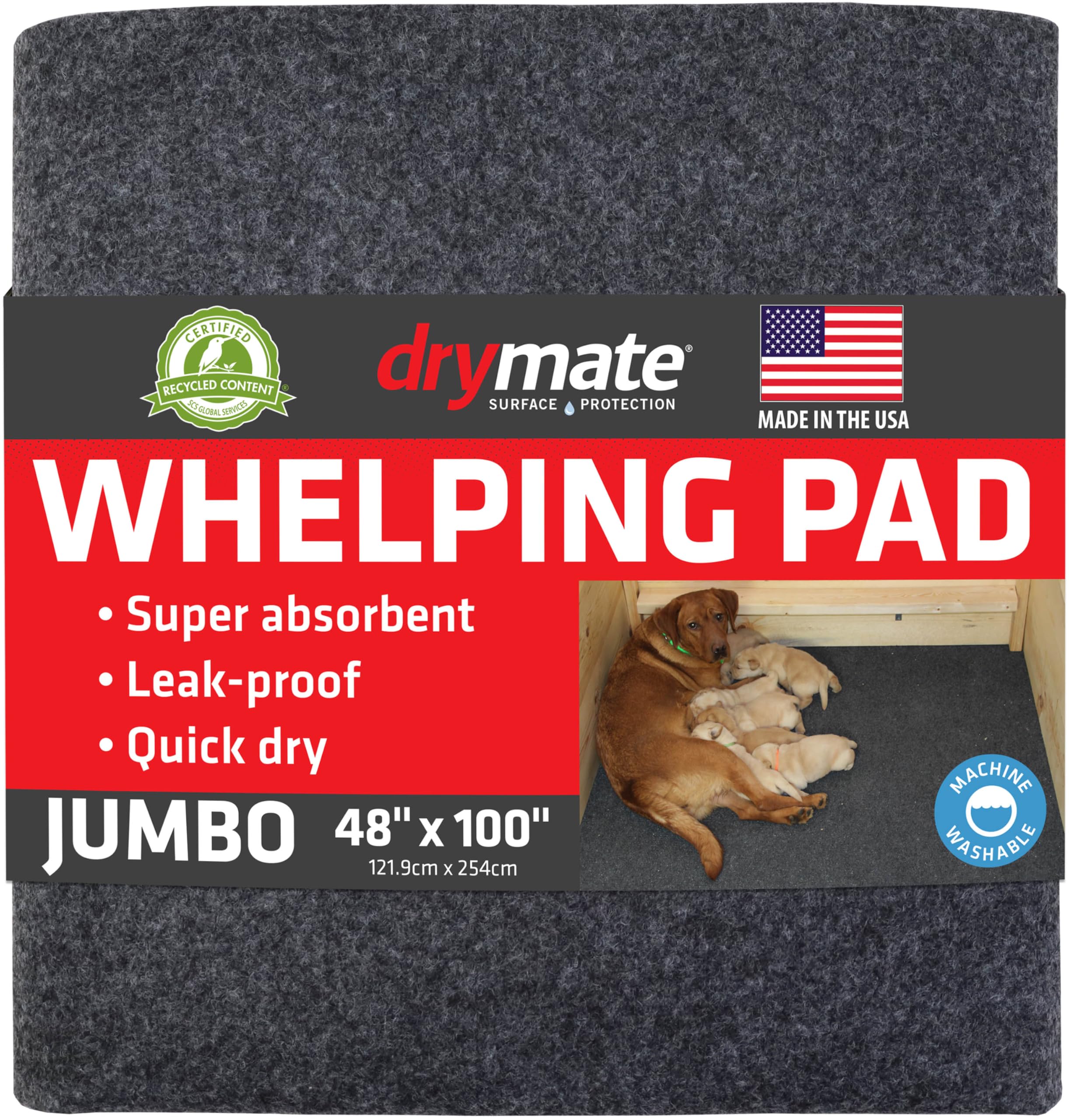 Drymate WMCB48100 Tapete con Revestimiento de Caja - Almohadilla para criar Perros Lavable a máquina, Reutilizable y Absorbente - Se Puede Cortar para Que se Ajuste, Hecho en EE. UU., 48 x 100