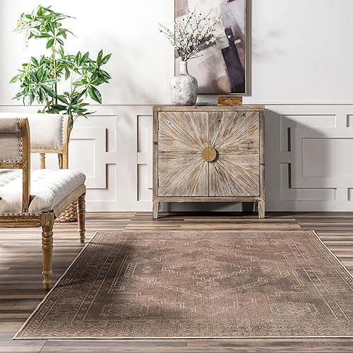 Miniatura 9 de nuLOOM Lorna Faded Easy-Yute Machibne - Alfombra lavable, 8 x 10, natural