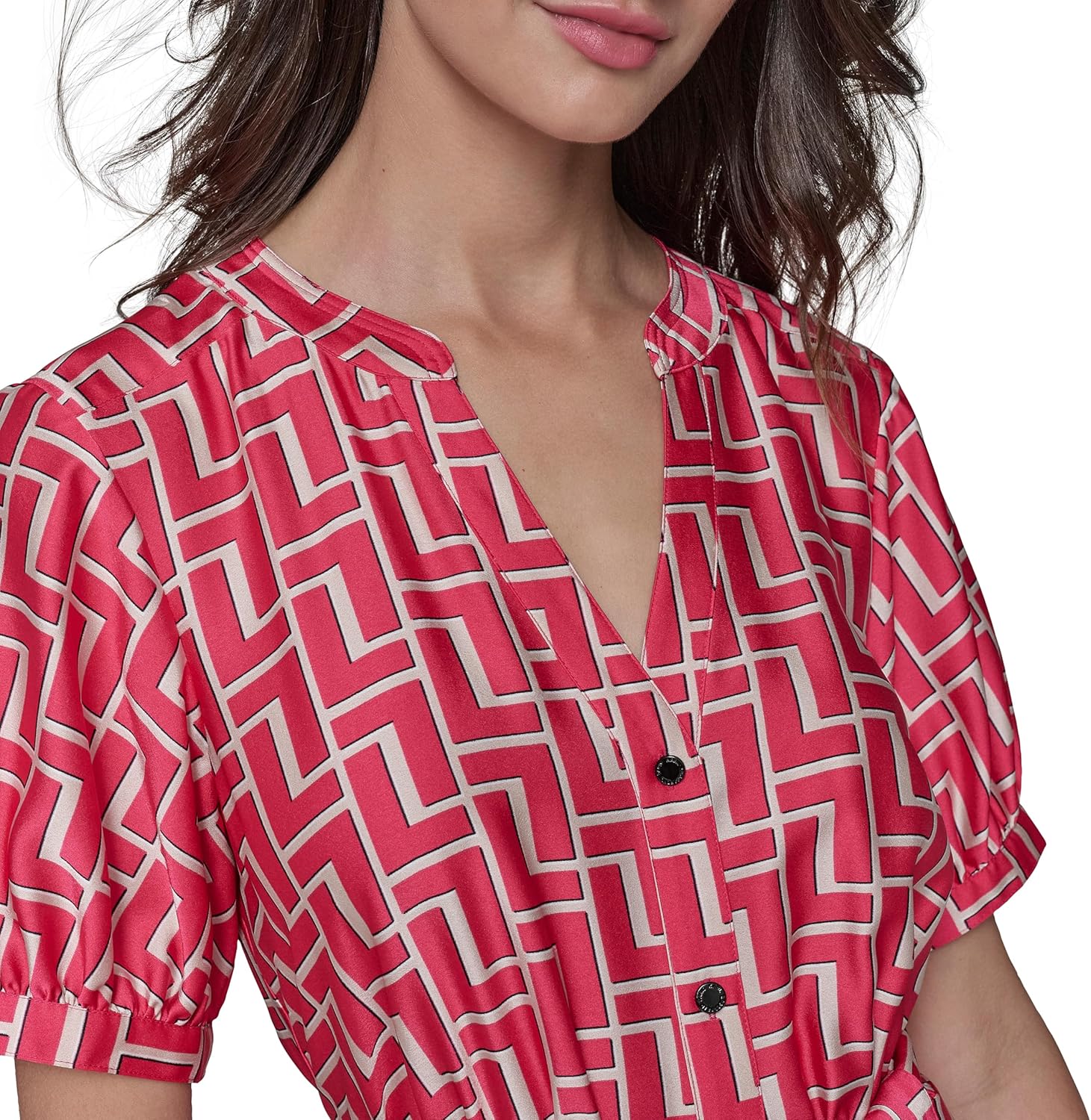 Karl Lagerfeld Womens Short Puffed Sleeve Hanky Hem Fun Midi Dress - Image 4