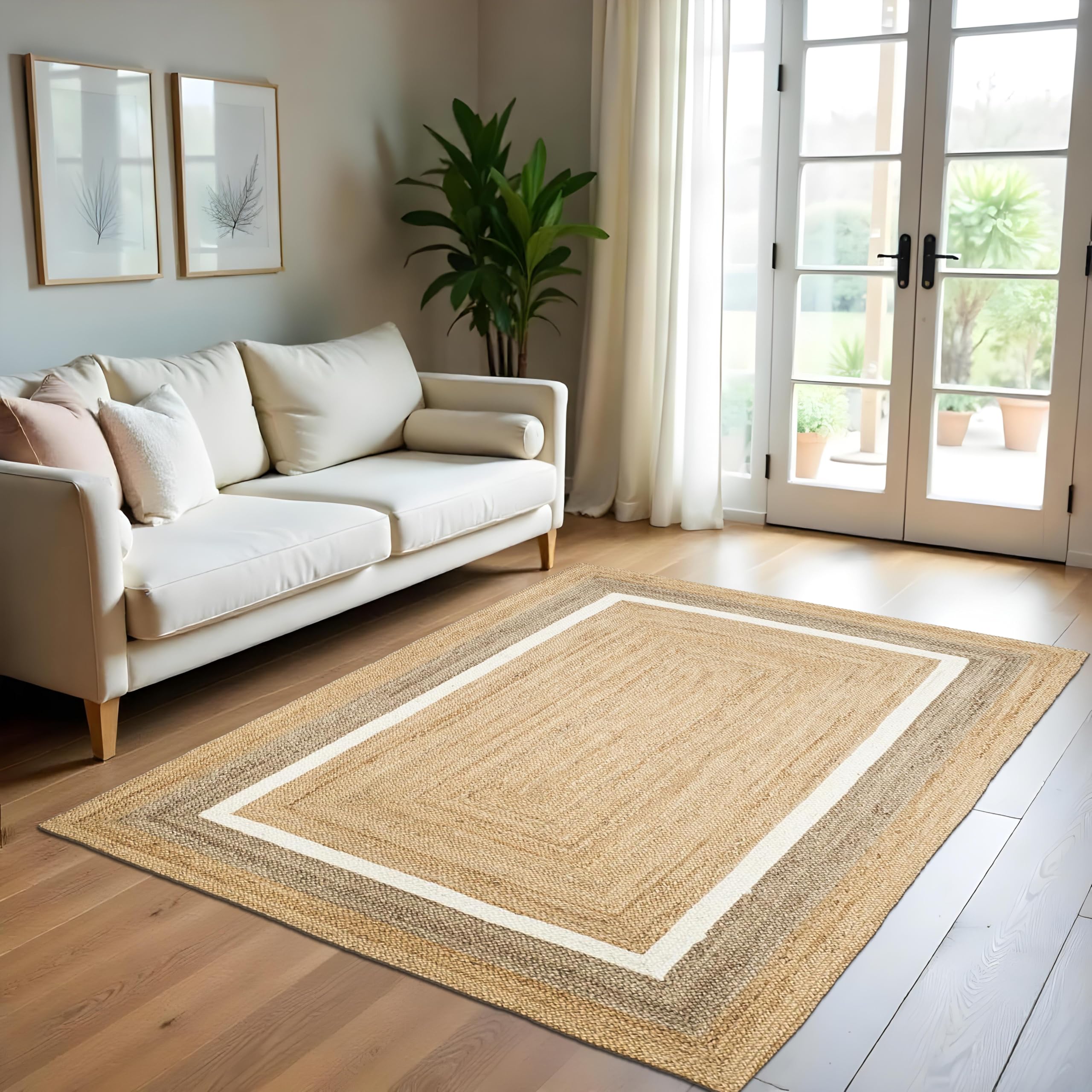 voyzz home Natural Grey Ivory Jute Rug