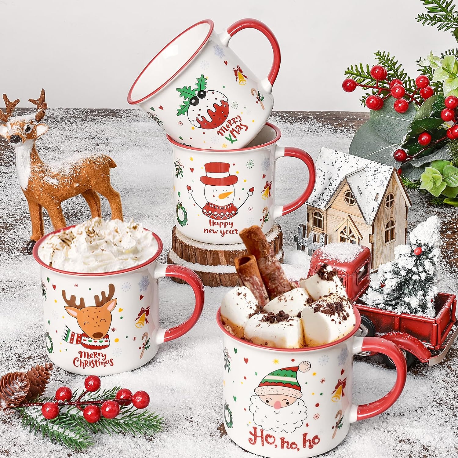 YHRJWN Christmas Mugs Set of 4, Festive Design Coffee Mugs with Santa Snowman Reindeer, Holiday Mugs for Hot Cocoa, Gifts for Family Friends, Holiday Decor, 13 Oz - Image 8