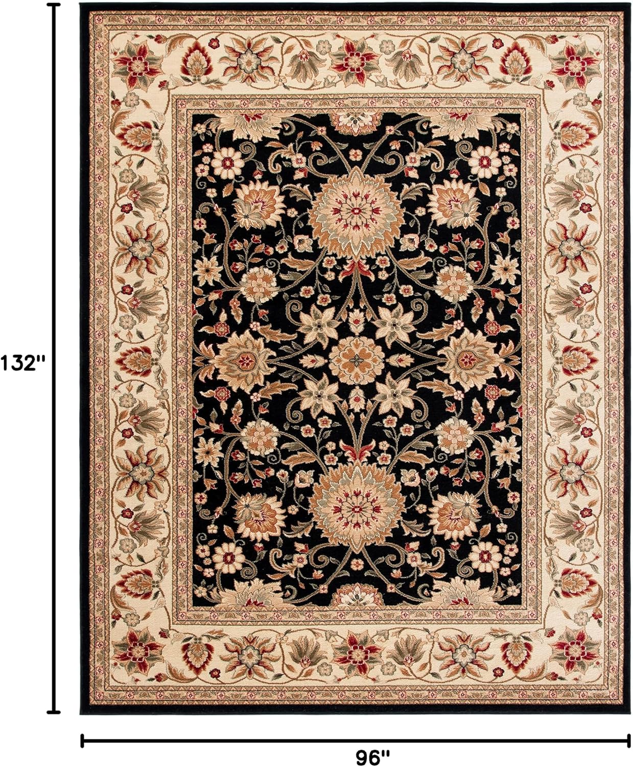 SAFAVIEH Lyndhurst Collection Area Rug - 8' x 11', Black & Ivory, Traditional Oriental Design, Non-Shedding & Easy Care, Ideal for High Traffic Areas in Living Room, Bedroom (LNH212A)