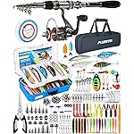 PLUSINNO Telescopic Fishing Rod and Reel Combo with 373PCS Tackle Box, Collapsible Rod and Lures Box, Travel Fish Pole Starter Kit, Fishing Accessories Gear Tackle Lure Kit Gifts for Men Bass Trout