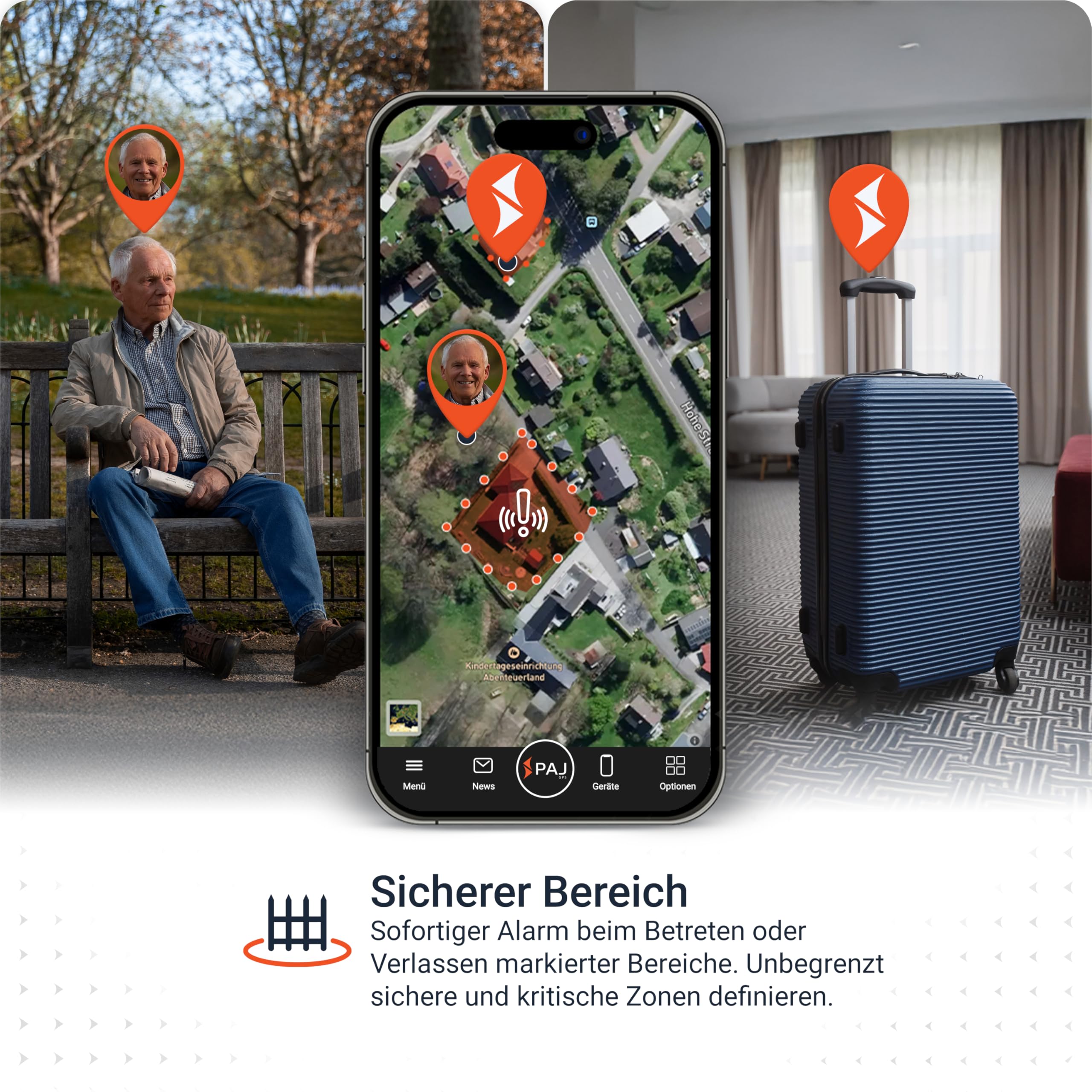 PAJ GPS Easy Finder 4G - GPS-Tracker für Kinder, Senioren & Demenz - Sprachnachrichten - Echtzeit-Ortungsgerät mit SOS-Notrufknopf - bis zu 14 Tage Akkulaufzeit - Mini GPS Tracker