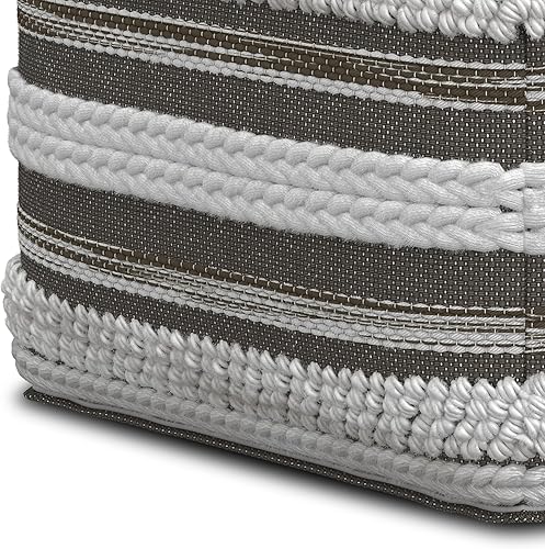 Miniatura 9 de SIMPLIHOME Sommer - Puf cuadrado bohemio de 18 pulgadas de ancho en tejido de telar a mano naturalgris topo, para sala de estar, dormitorio y