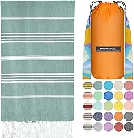 Vista 9 de Madamelique Toalla de playa turca con bolsa de playa, 39 x 74 pulgadas, toallas de playa prelavadas de gran tamaño, 100 % algodón, secado rápido