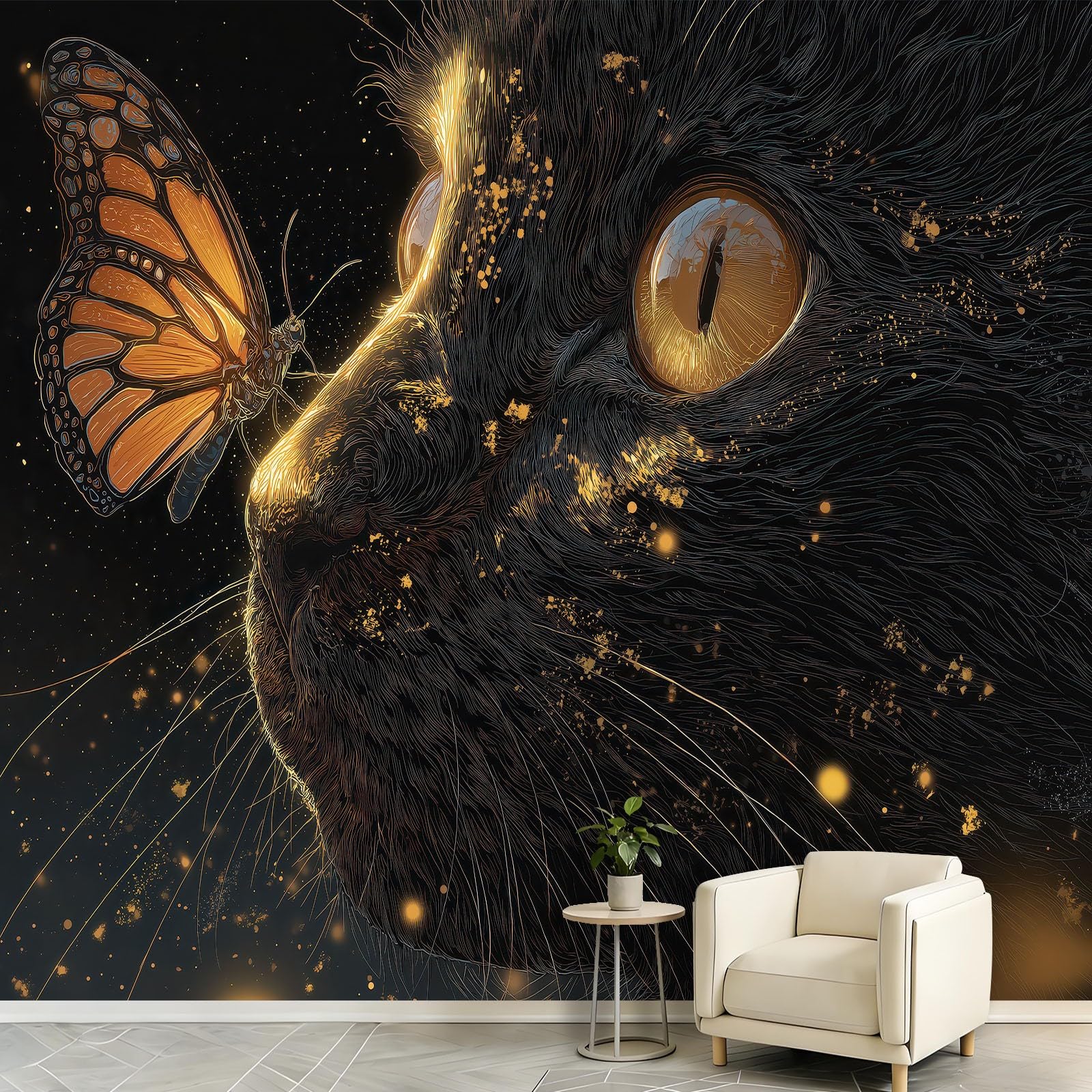 Fototapeta Fantasy gwiaździste niebo 250 x 175 cm (szer. x wys.) – klej nie wchodzi w zakres dostawy – kuchnia, sypialnia, salon, nowoczesna pionowa tapeta ścienna, tapeta z włókniny, zwierzęta, kot