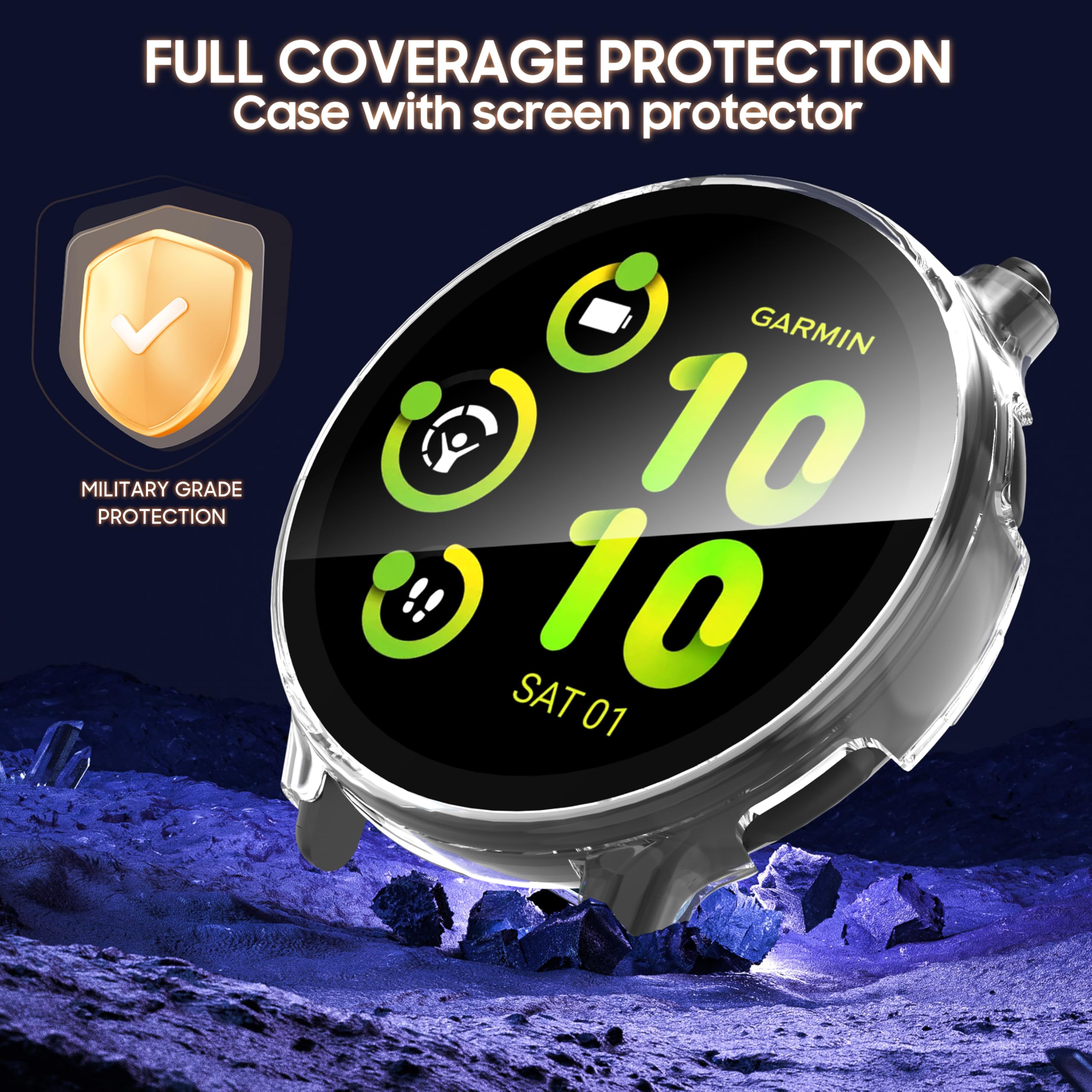 Garmin Vivoactive / Garmin Active 5 Hard Stootbestendig Bumper Hoesje Met Gehard Glas Screenprotector Horlogehoesje Ivoorwit
