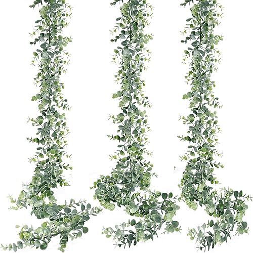 Sggvecsy Artificial Eucalyptus Garland 3 Pack Fake Eucalyptus Greenery Garland Faux Hanging Plants Artificial Vines, 6 Feet/Strand for Wedding Backdrop Arch Wall Table Party Outdoor Festival Decor