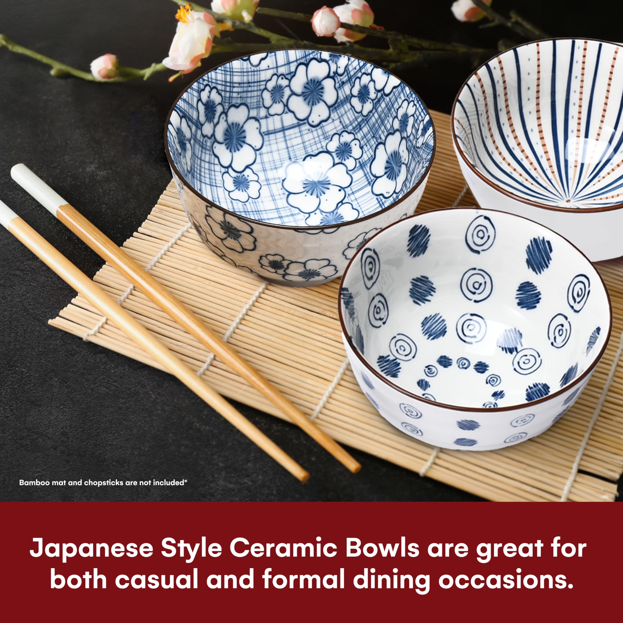 Amazon.com | Kirosaku Japanese Rice Bowls Set of 6 - Porcelain