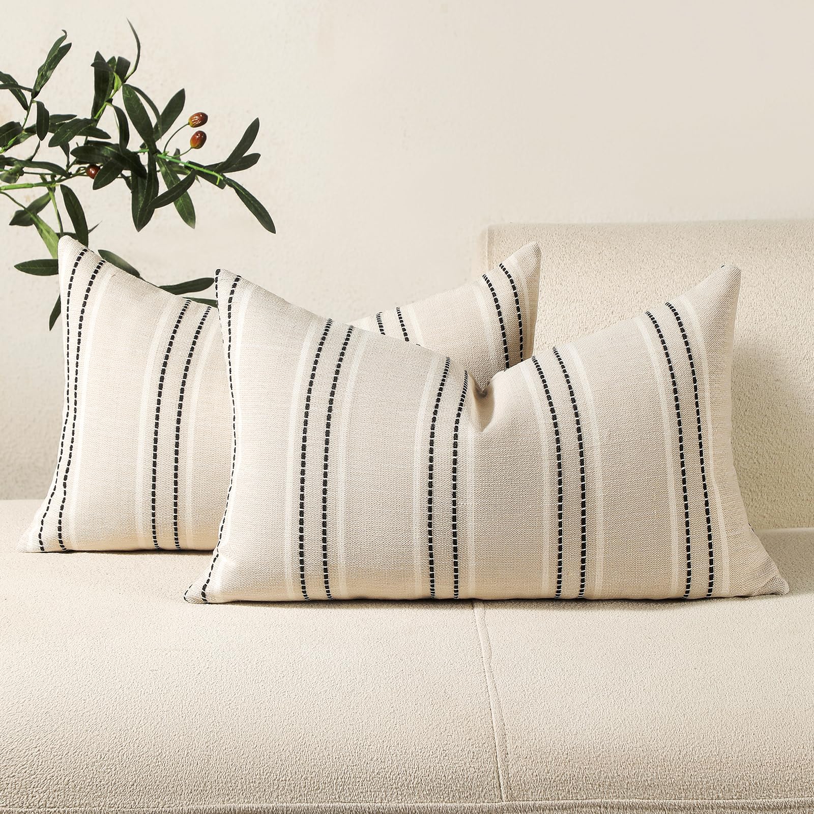 Hckot Lumbar Throw Pillow Covers 12x20 Set of 2 Striped Pillow Covers Black