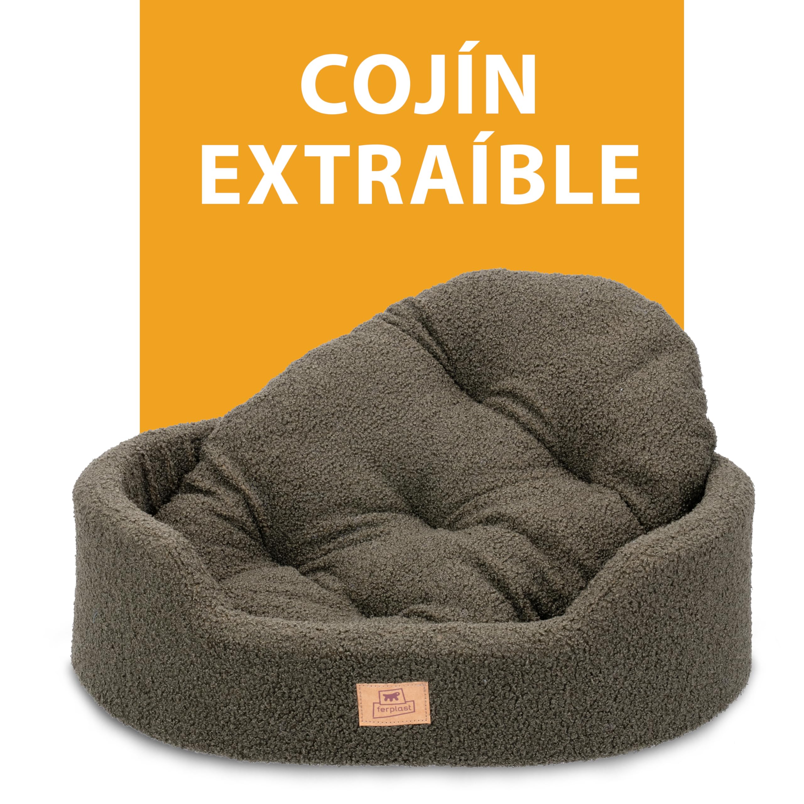 Ferplast Cojín Cama para Perros medianos, Cama para Gatos, Tejido sintético bouclé Lavable, Acolchado Suave, 80 x 55 x 18 cm. Verde