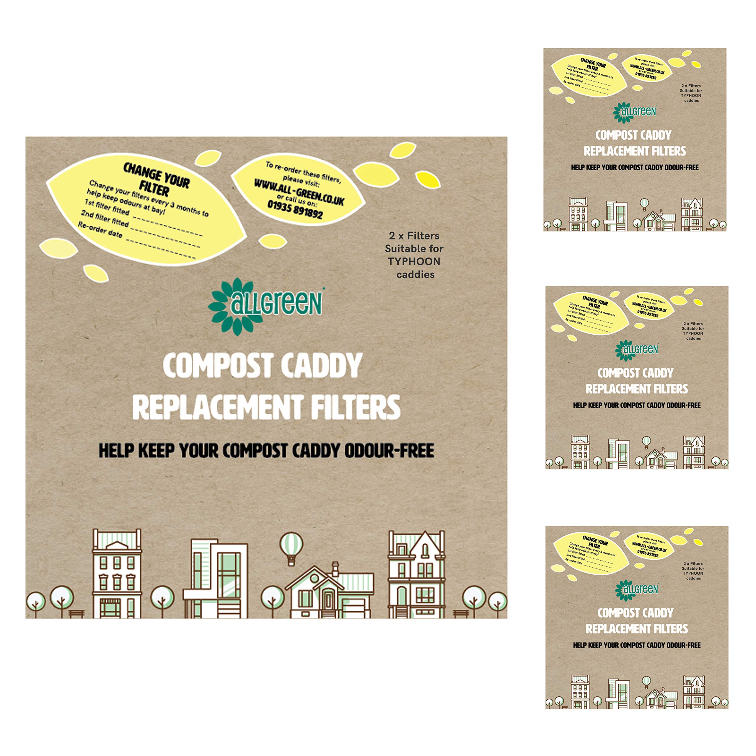Compost Caddy Spare Filters - Suitable for the Typhoon Vintage, Hudson & Henrik caddies - (4x 2pk - Total 8 filters)