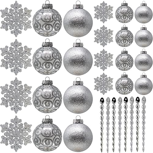 Sleetly - Esferas de Navidad inastillables para árbol de Navidad, color plateado, ornamentos decorativos, juego de 16 unidades