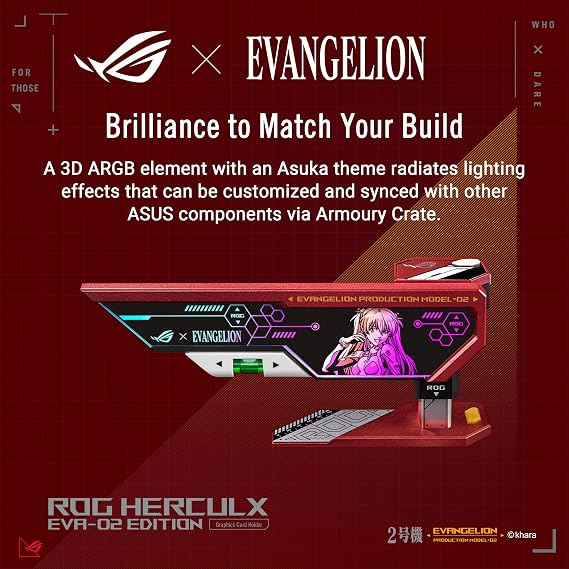ASUS ROG Herculx EVA-02 Edition Graphics Card Holder Tool-Free Design, Level Included, Solid Zinc Alloy, 72-128mm, Aura Sync