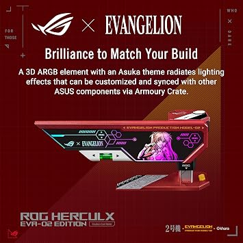 ASUS ROG Herculx EVA-02 Edition Graphics Card Holder Tool-Free Design, Level Included, Solid Zinc Alloy, 72-128mm, Aura Sync