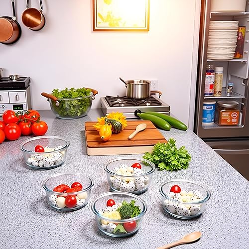 Miniatura 10 de Recipientes pequeños redondos de vidrio para almacenamiento de alimentos con tapas, cuencos redondos de 1.5 tazas con tapas, sin BPA, herméticos