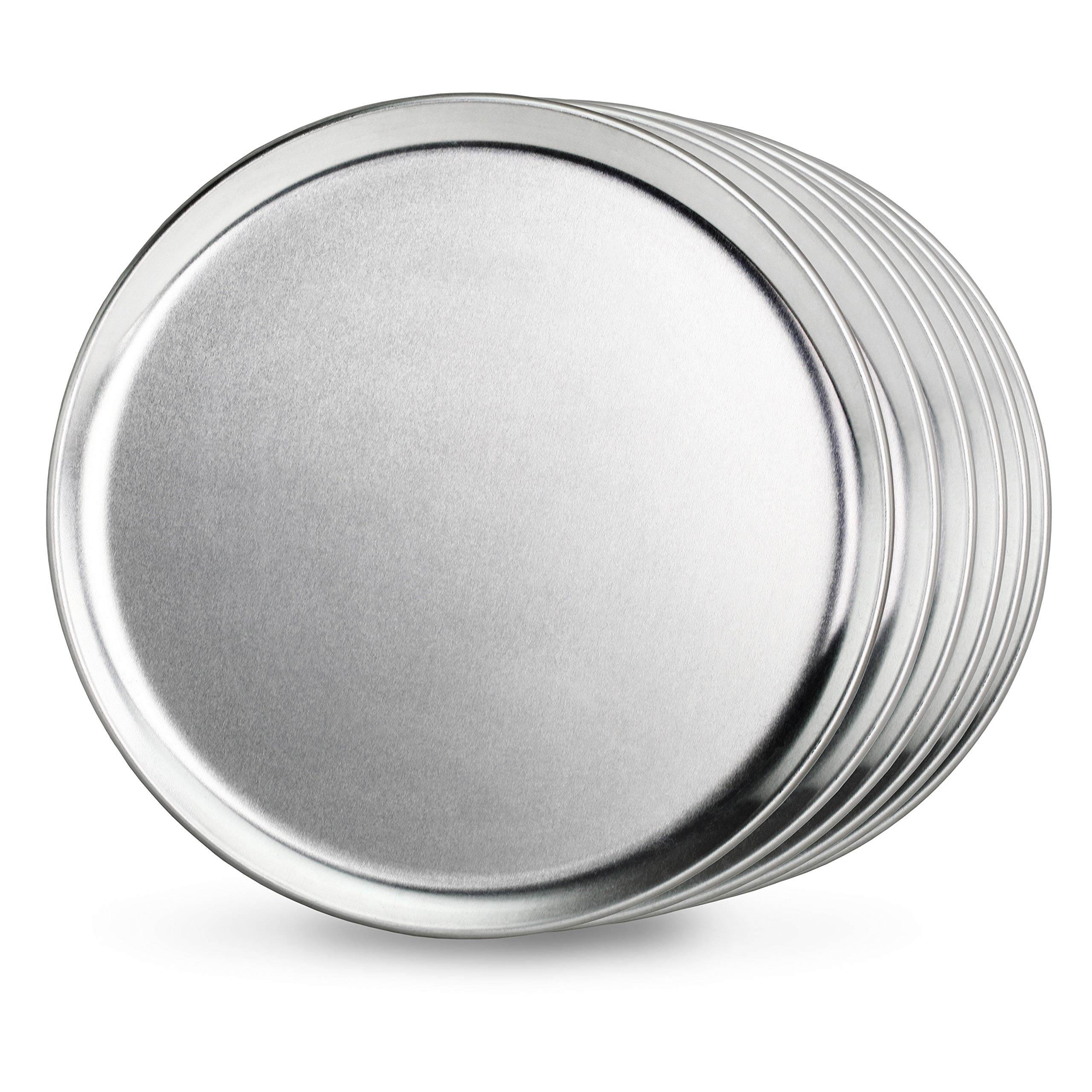 New Star Foodservice Silver Restaurant-Grade Aluminum Pizza Pan, Baking Tray, Coupe Style (10-Inch (Pack Of 6))