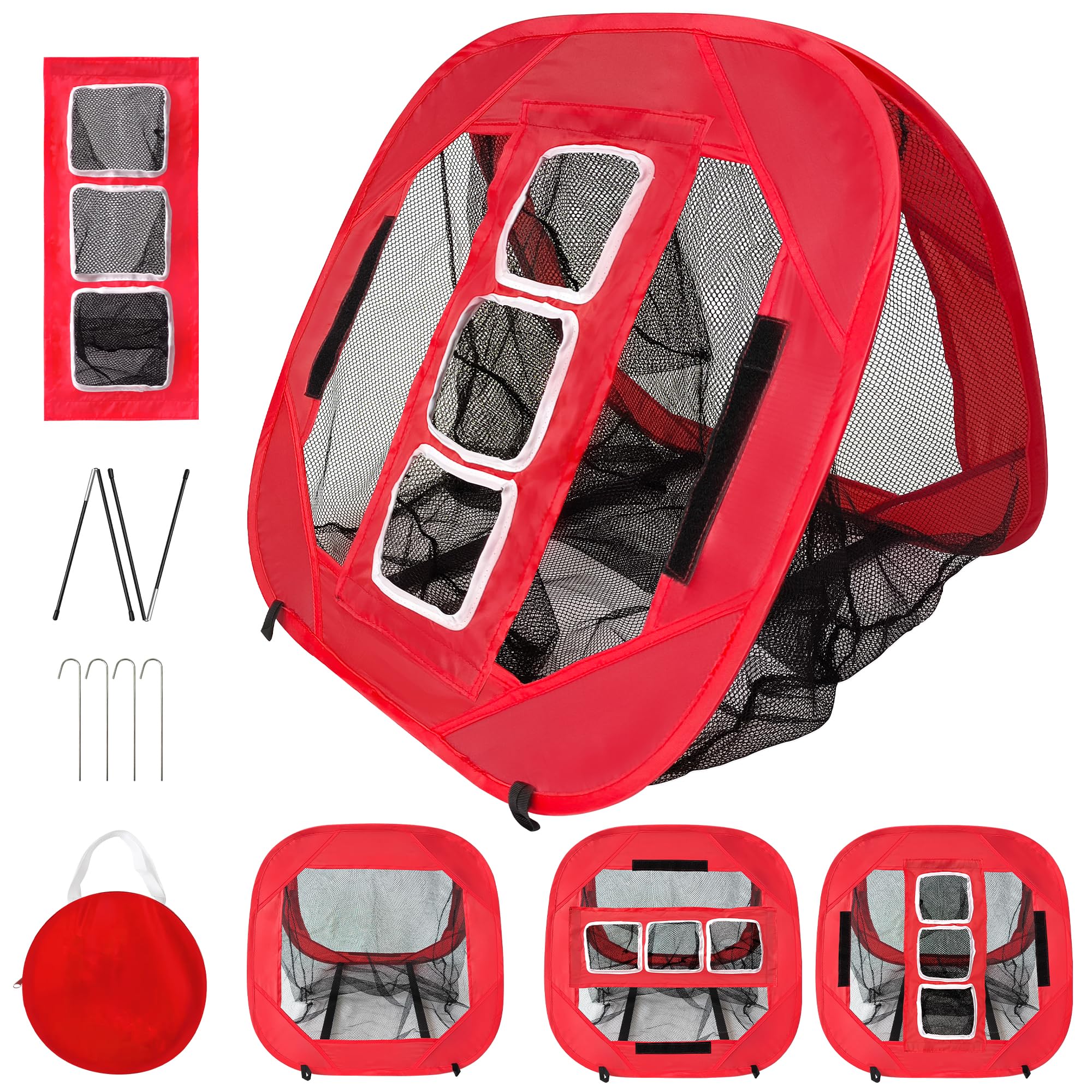 CATCHLUCK Golf Practice Chipping Net 5 Modes Golf Nets for Garden Pop Up Target Indoor Outdoor Training Perfect for Backyard Practice and Golfers (Red-2 Modes)