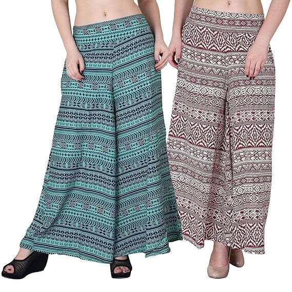 Buy Fablab Women's Multicolor Palazzo Pants with Inner Pack of  2(FLPLCRP-S-2-23,GreenP-CrRed) Size-Small at Amazon.in