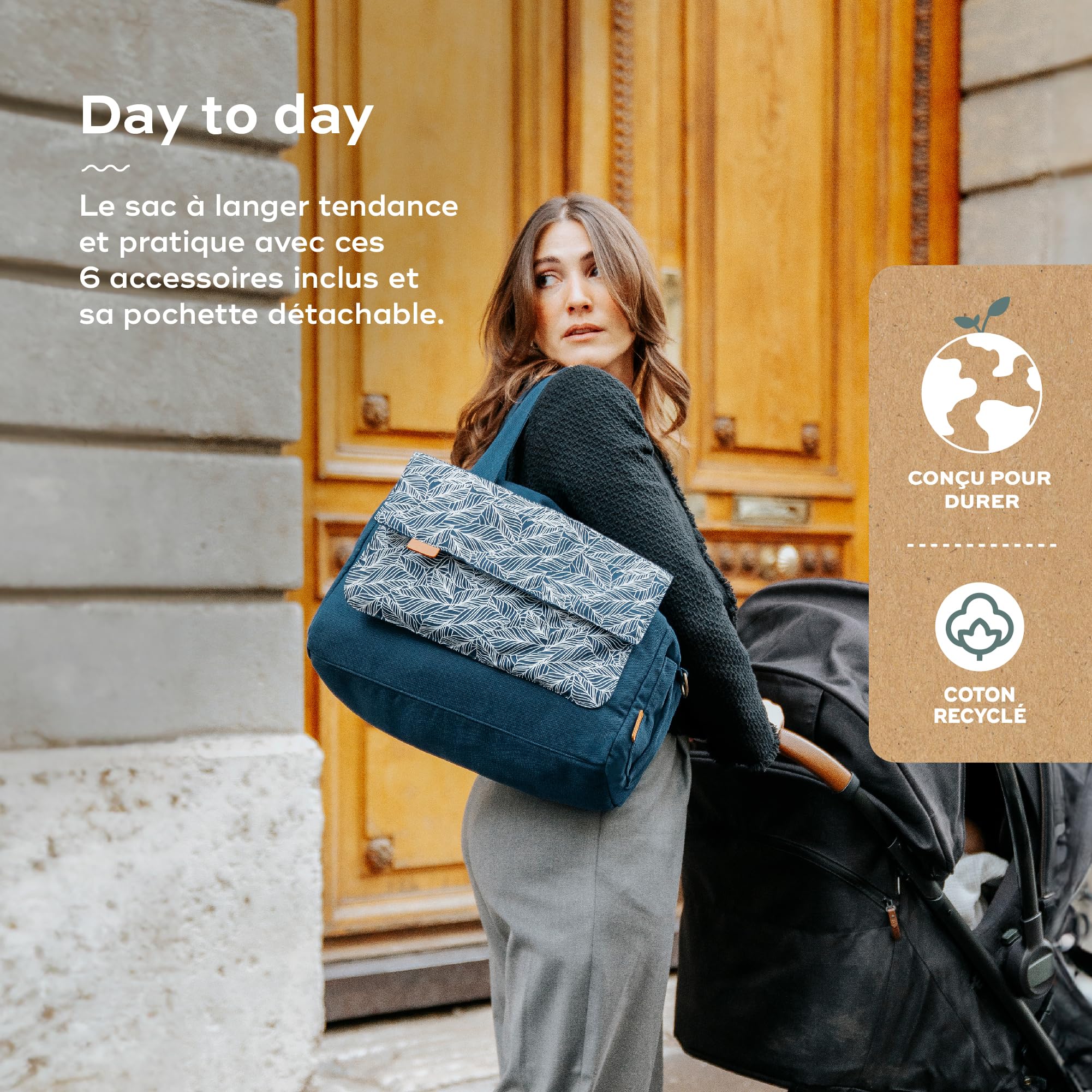 Babymoov Sac à langer Day to Day 2 en 1, 23L, Nombreux Rangements, Pochette Amovible 3L, 6 Accessoires
