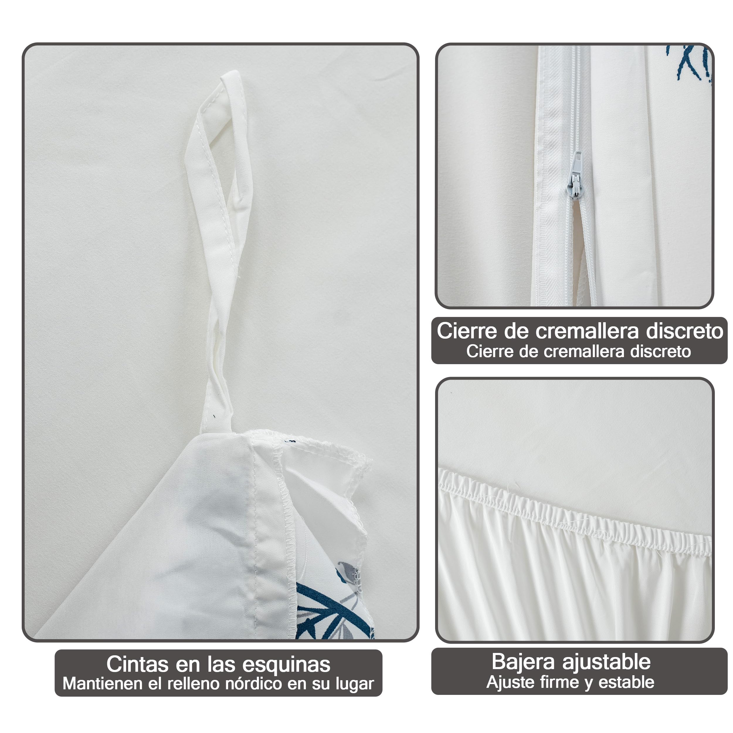 Etrexonline Juego de Funda Nórdica 4 Piezas Cama 150 Microfibra Suave Transpirable - 1 Funda Edredón 220x240 cm, 1 Bajera 150x200+30 cm y 2 Fundas de Almohada 50x75 cm (Pluma Azul) — view 4