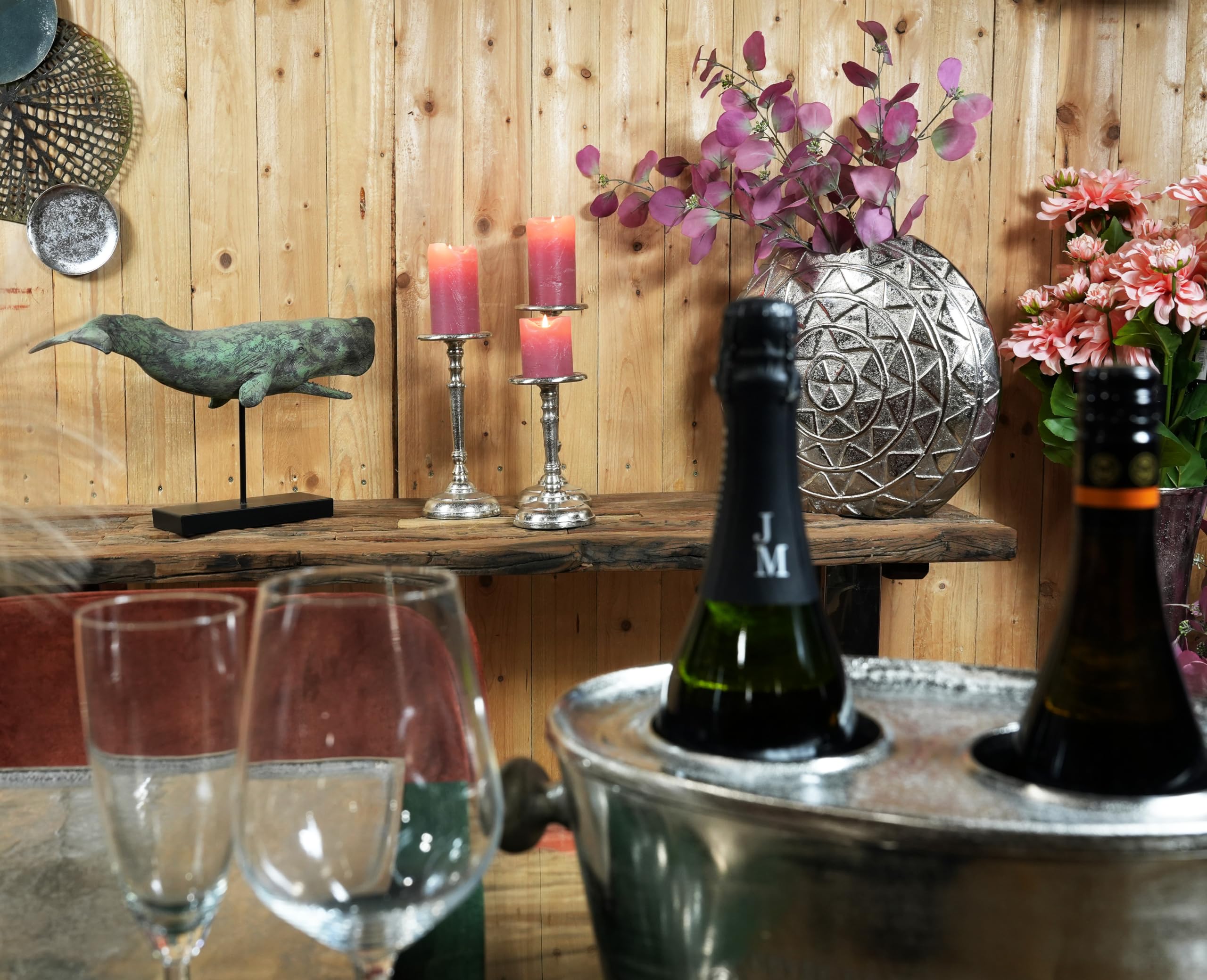 Flaschenkühler für 2 Flaschen, Weinkühler, Sektkühler, Getränkekühler aus Metall, Aluminium, Silber, Party - Kühler für Sekt und Wein - XXL 31 cm