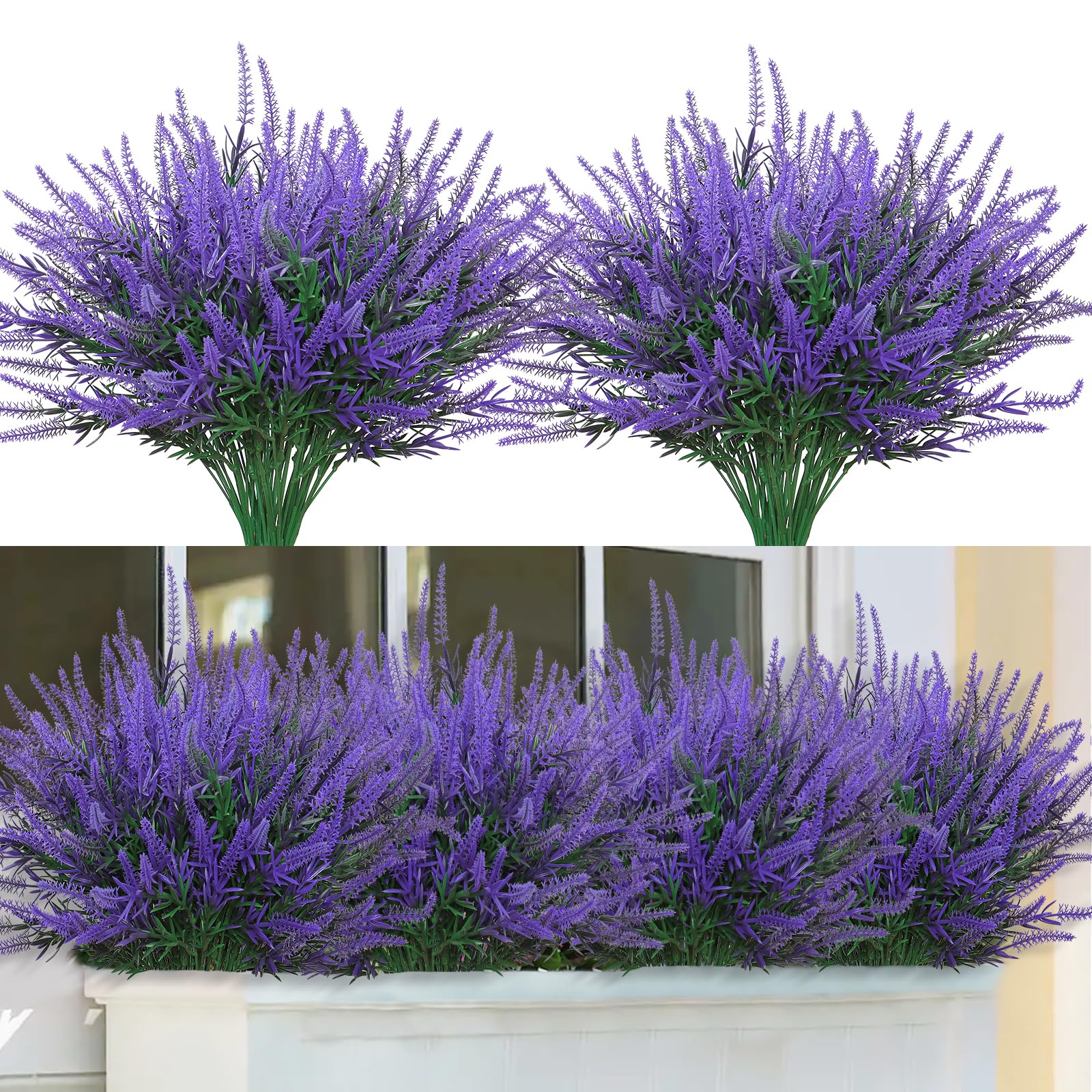 DEMIUKO 10 Bundles Artificial Lavender Fake Flowers Faux Plastic Plants UV Resistant Purple Flowers Artificial Plants for Home Wedding Table Centerpieces Indoor Outdoor Decor (Purp image 3