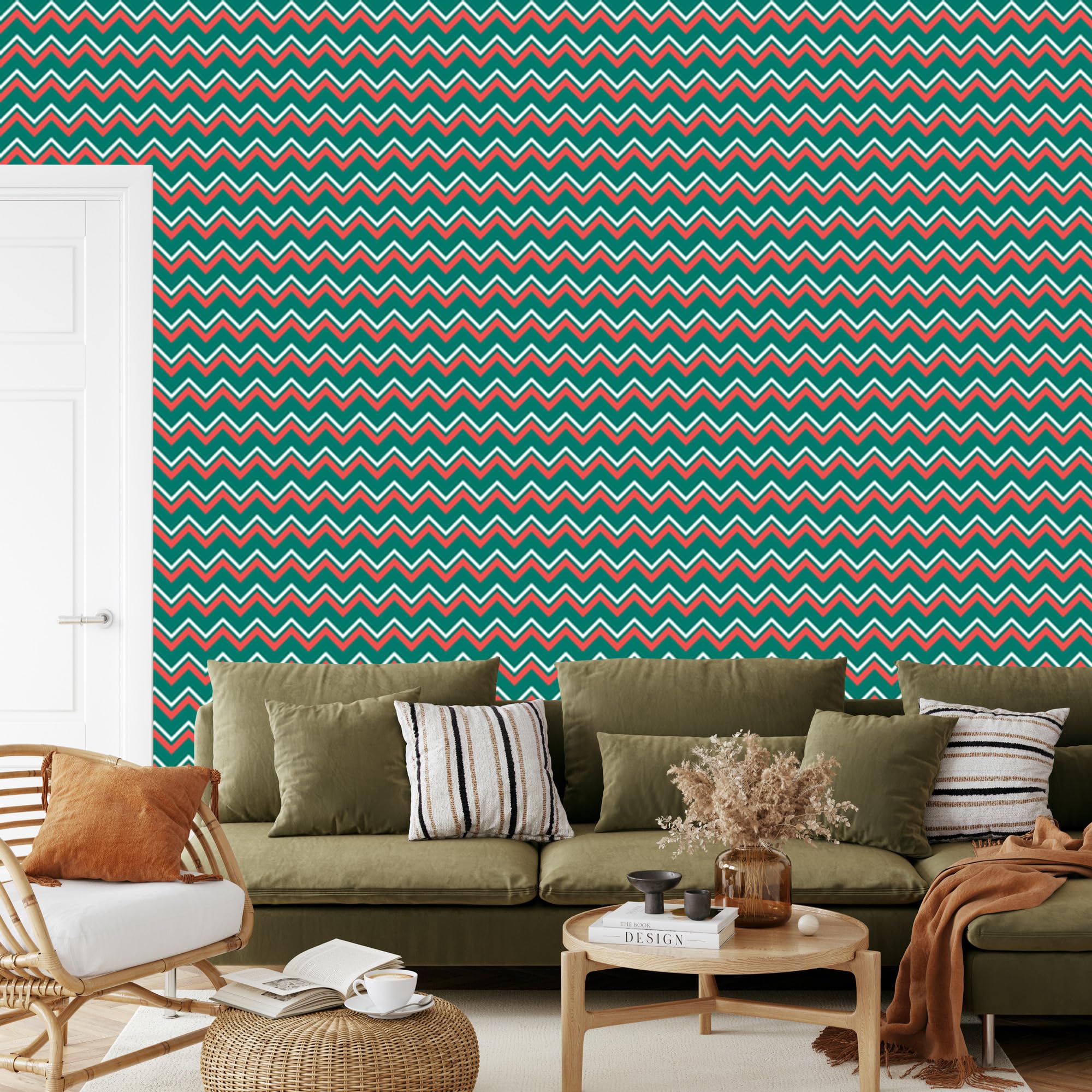 Vliestapete Zickzack – Petrol und Braun 50 x 1000 cm