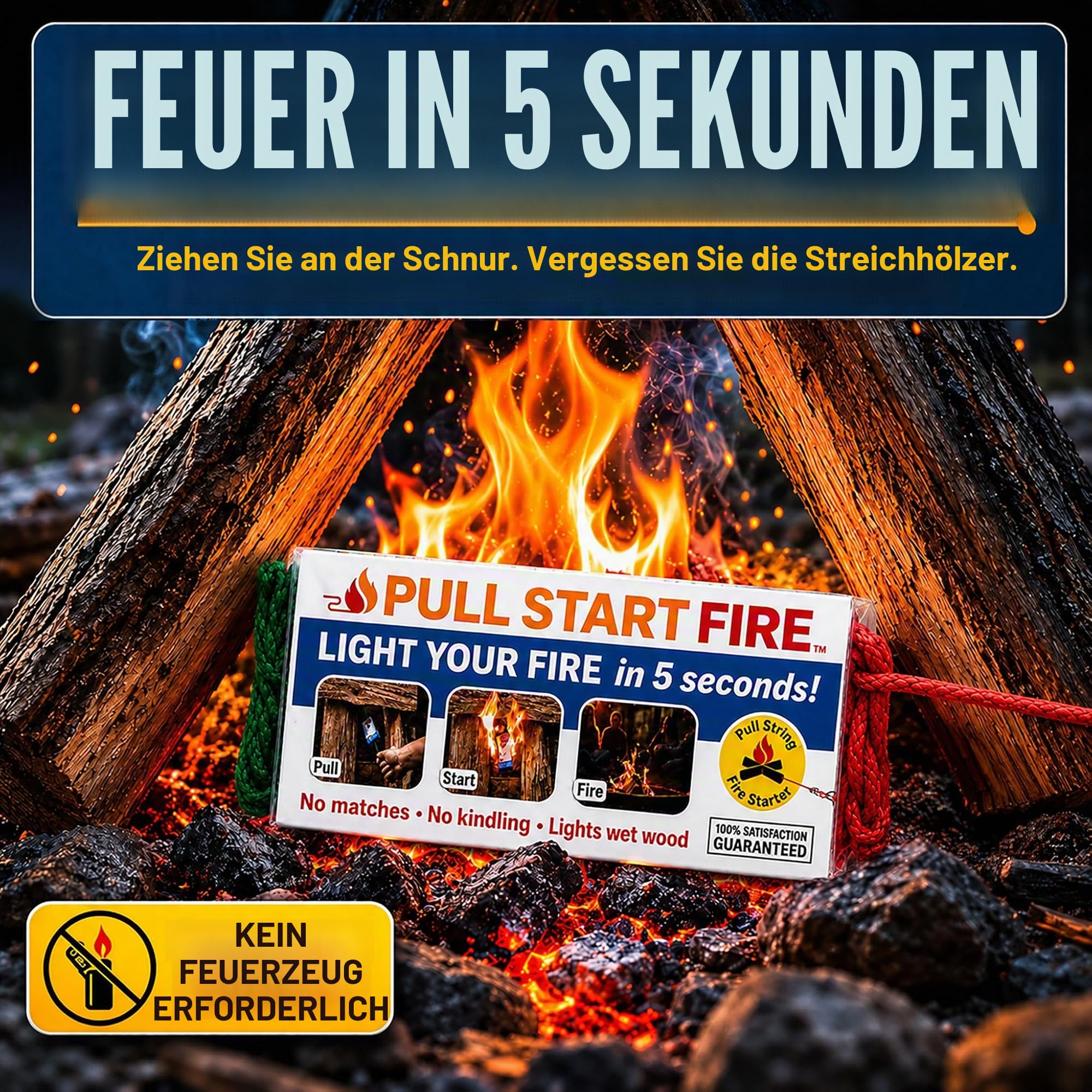 Pull Start Fire 30 Stück Anzünder für drinnen und draußen oder Camping, wetterfest