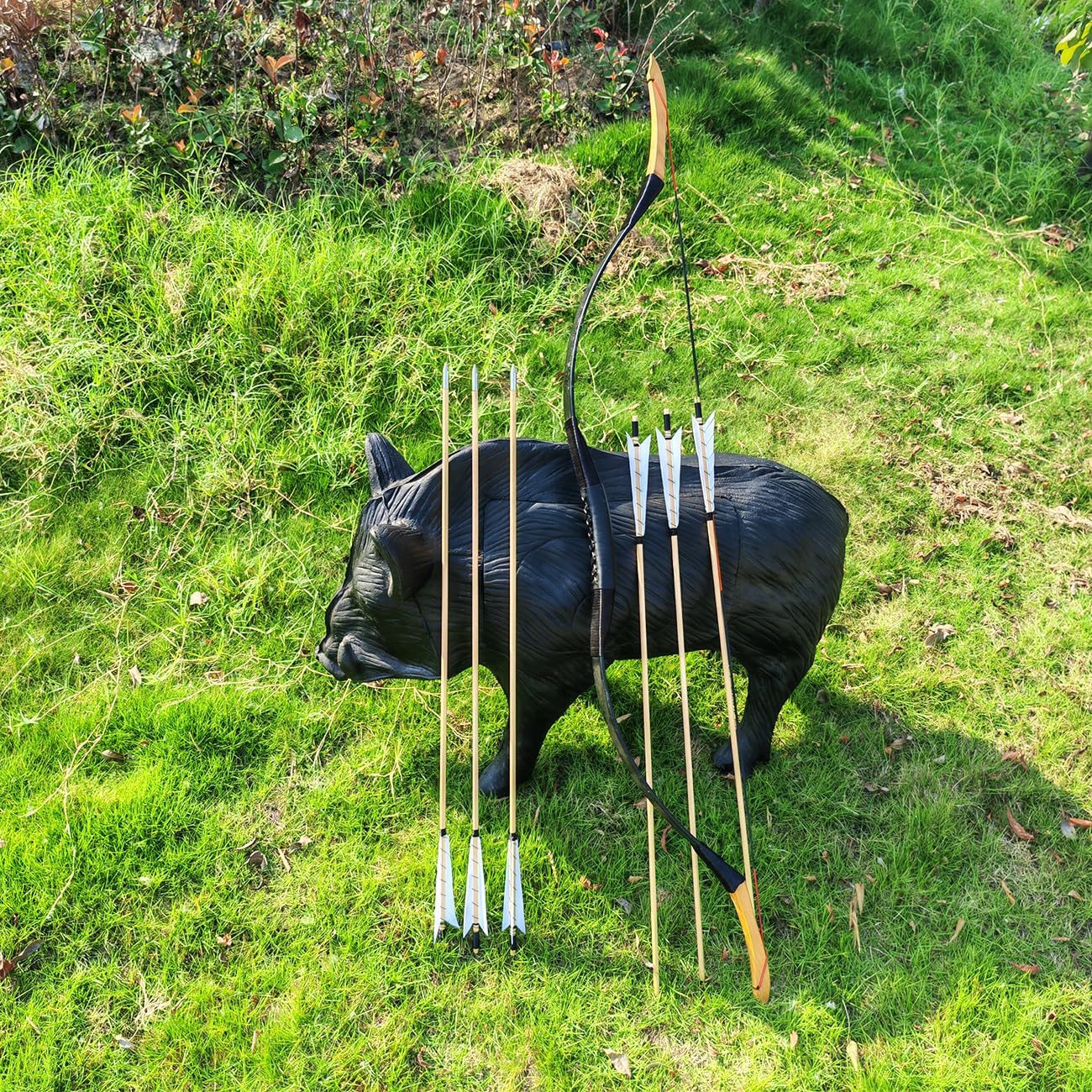 32" Archery Wooden Target Practice Arrows with 5.9" Medieval Turkey Feather Fletching for Recurve &English & Traditional Longbow Hunting (Pack of 12)