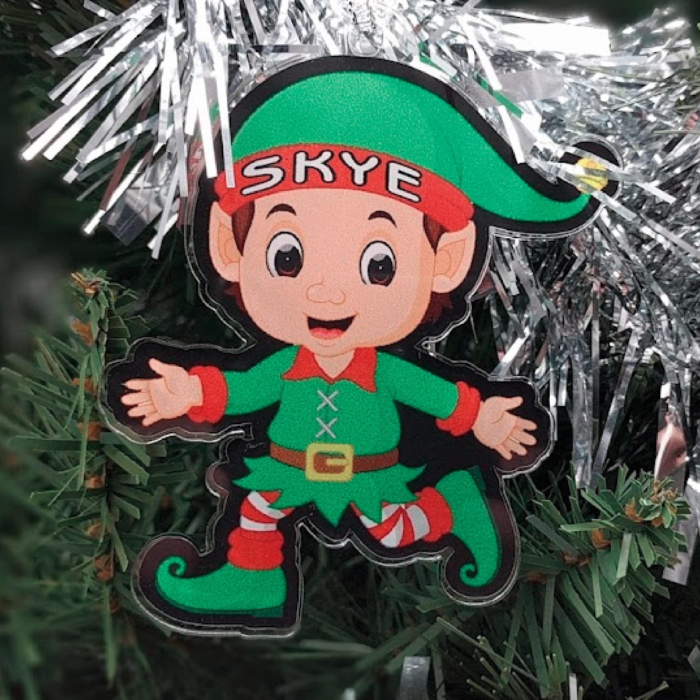 Personalised Christmas Tree Acrylic Bauble Decoration - Elf - Xmas Gift Present
