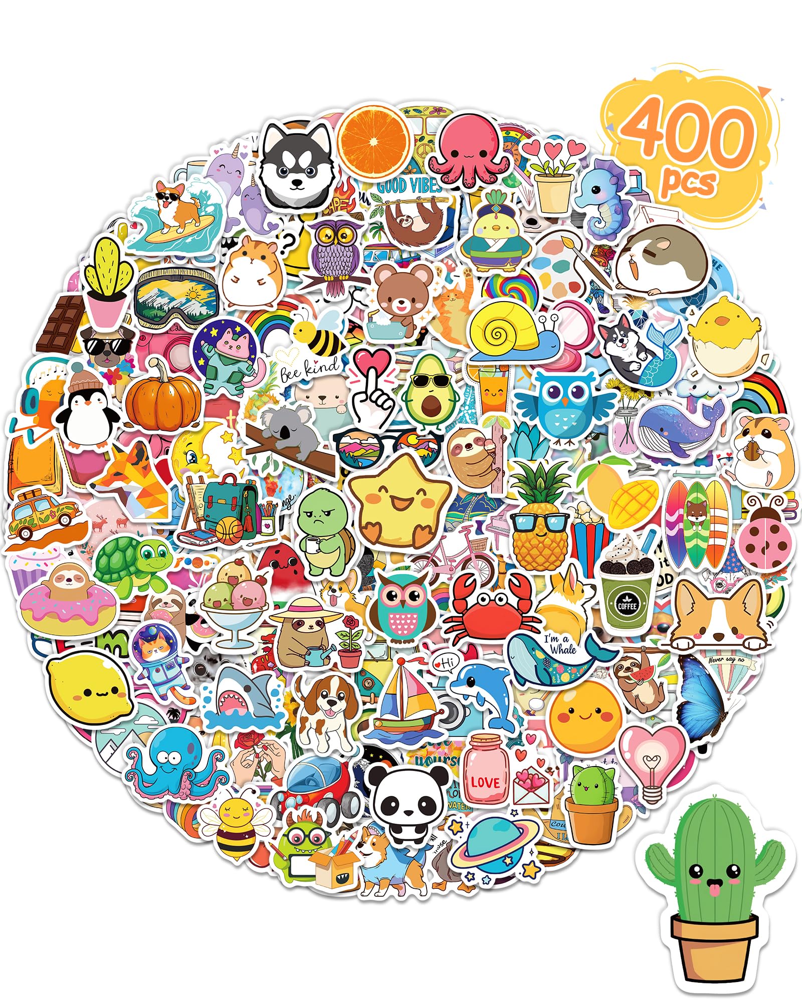 Lot de 400 autocollants pour enfants, mignons autocollants en vinyle imperméable pour ordinateur portable, cadeaux pour étudiants, fournitures scolaires, salle de classe, enseignants, lot