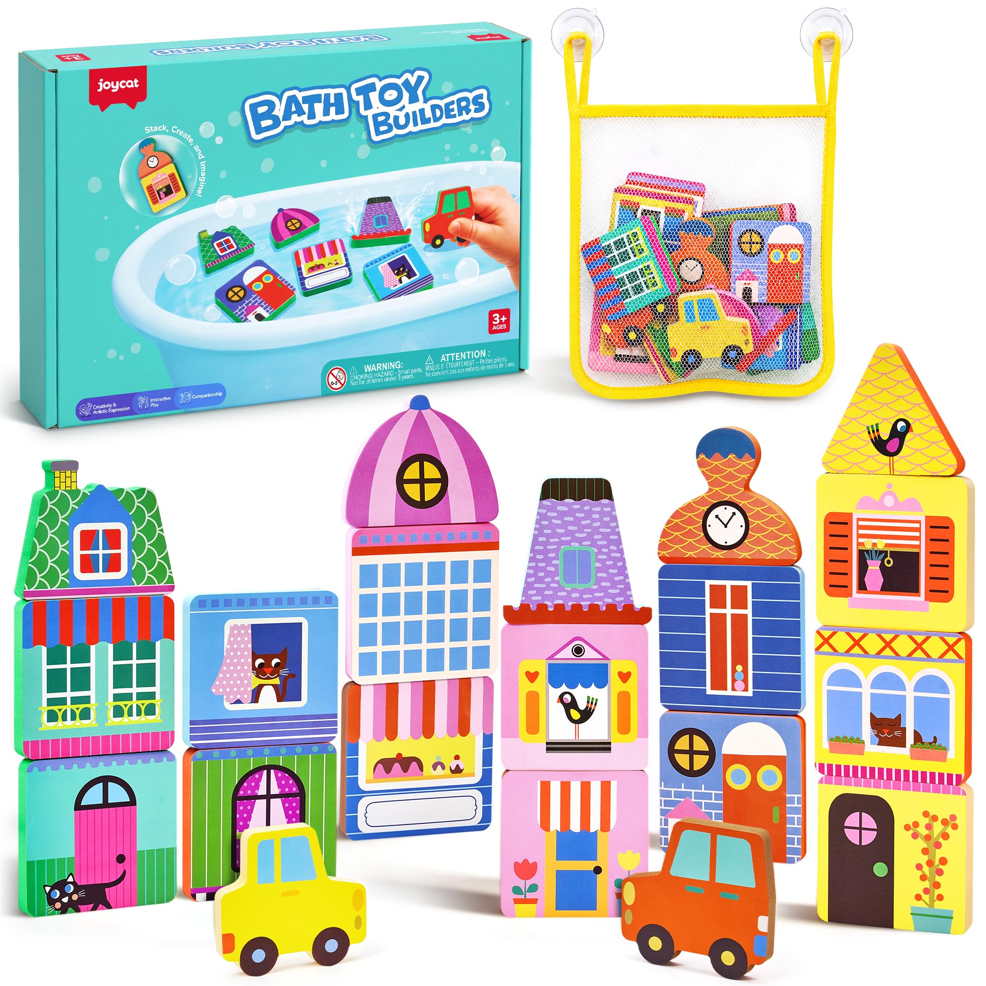 JoyCat Foam Bath Toy Builders, 20Pcs Foam Bath Blocks for Toddlers