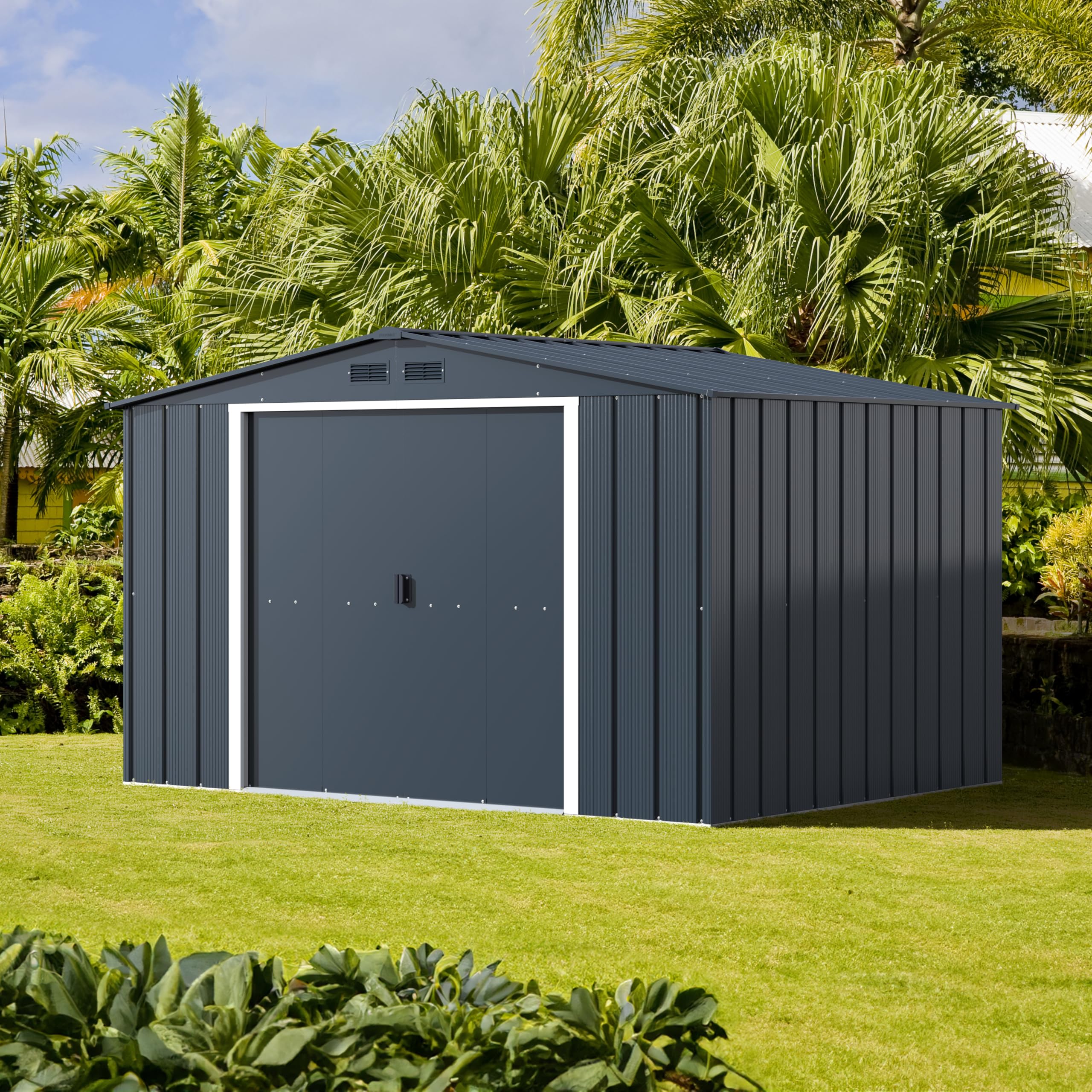 Duramax ECO 10 x 8 (7,28 m²) metalowa szopa na narzędzia, ocynkowana ogniowo metalowa szopa na narzędzia, wzmocniona konstrukcja dachowa, bezobsługowa i odporna na warunki atmosferyczne, metalowa