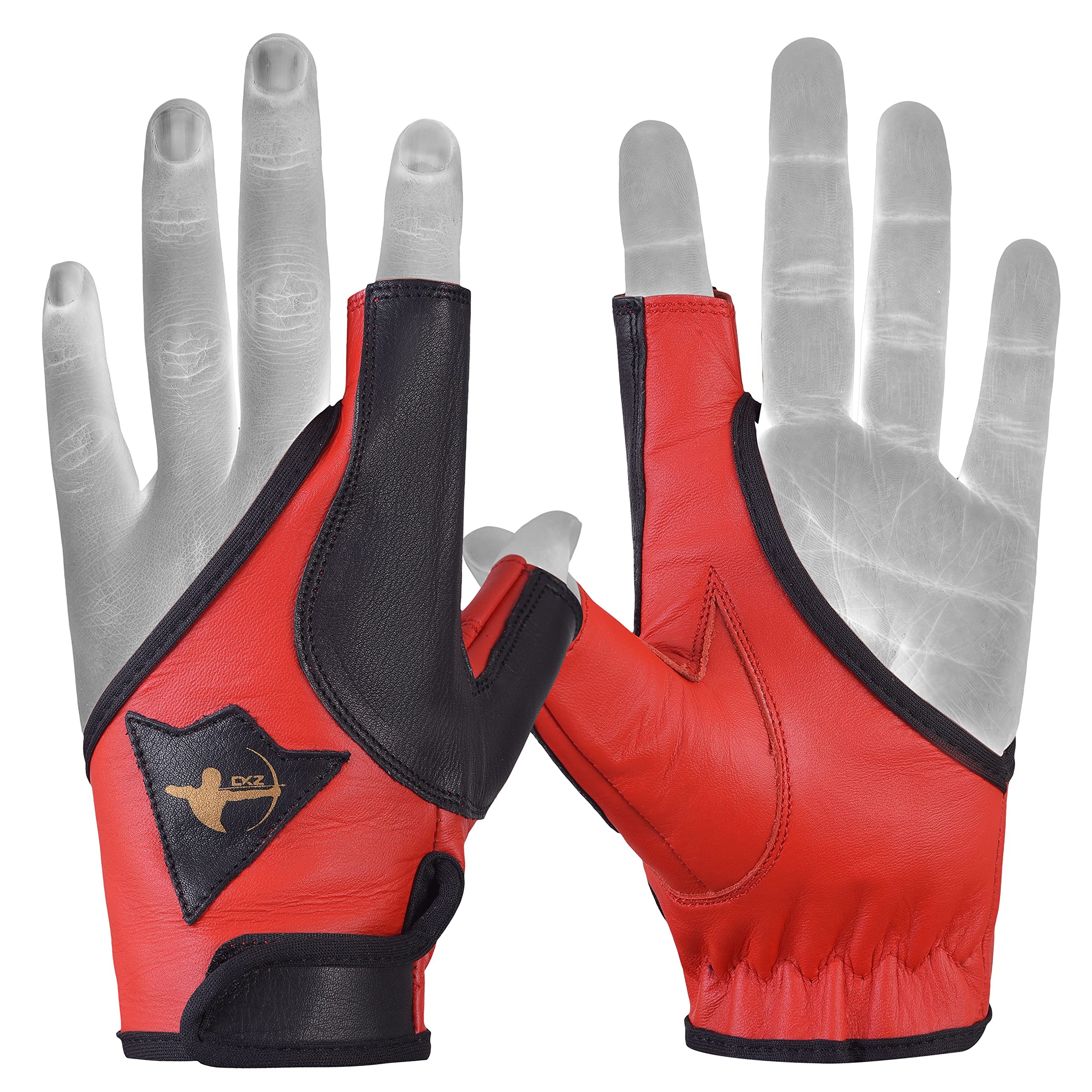 Daskz Archery Gloves One Finger Shooting Left hand Bow Gloves- Professional Leather hunting Gloves for Adults (Red, XL, Left)