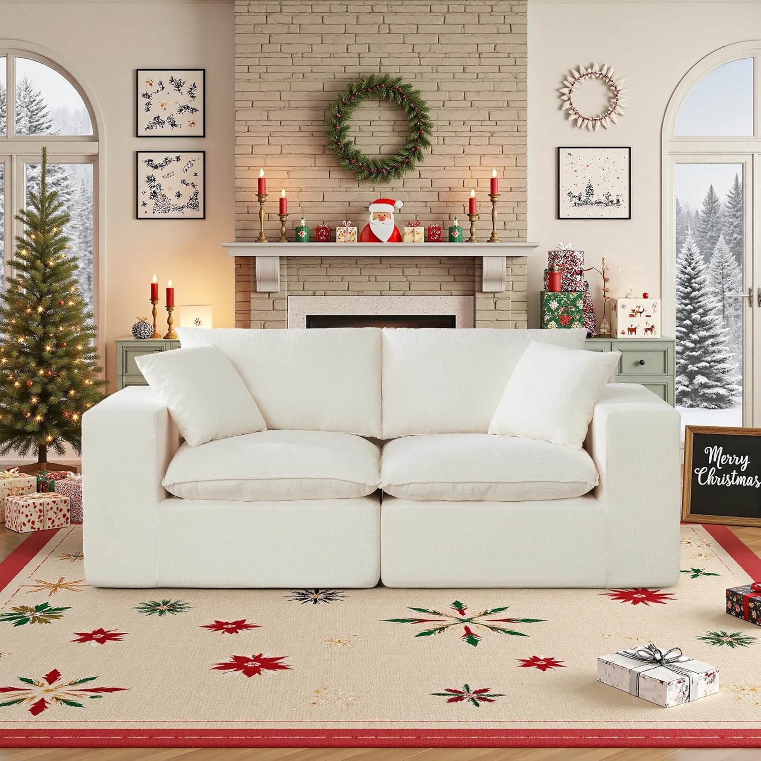 79" Sectional Couches for Living RoomBoneless Couch Upholstered Cloud CouchSectional Modular Sectional Sofa with LShaped (White, Loveseat)