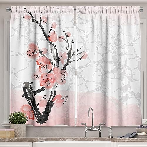 Miniatura 31 de Ambesonne - Cortinas de flores para la cocina, girasoles de verano en acuarela con tonos pastel suaves y pétalos grandes, juego de 2 cortinas para