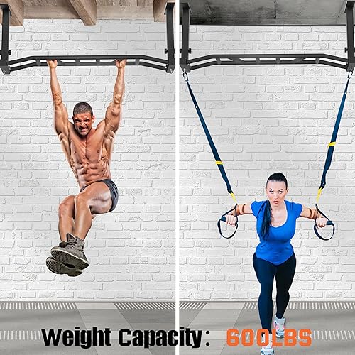 Miniatura 2 de Barra de dominadas de montaje en techo de 48 pulgadas, barra de barbilla de agarre múltiple resistente para garaje, gimnasio en casa y entrenamiento