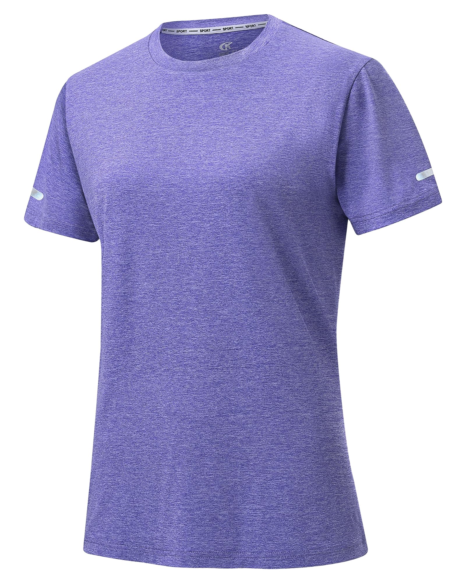 Tyhengta Damen Leichtes Sportshirt Schnell Trocknend Kurzarm Rundhals für Laufen Fitness Training mit Reflektierenden Streifen und UPF50+ Sonnenschutz