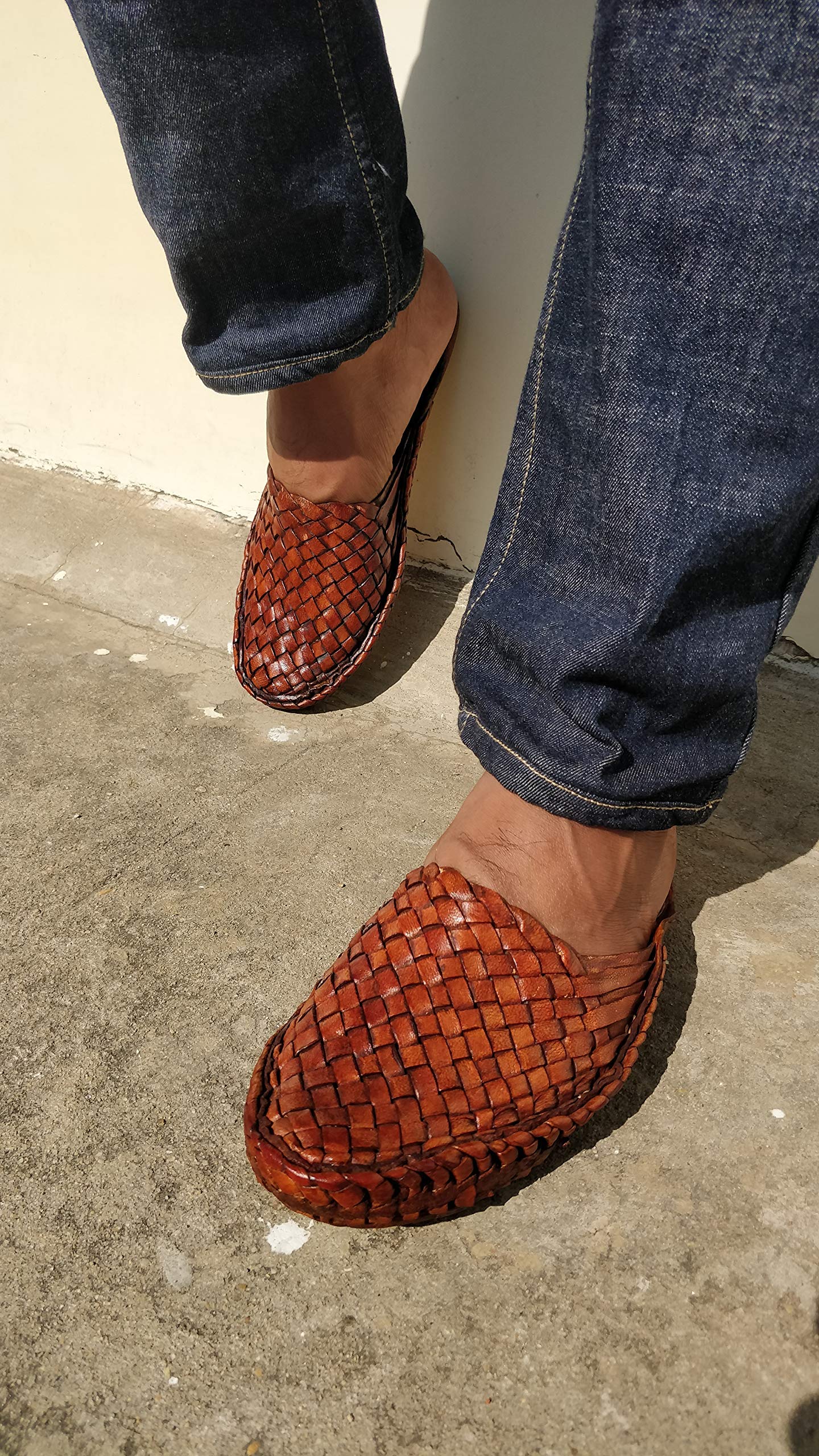 Spring Summer Beach Leather Woven Mules Criss Cross Leather Shoes